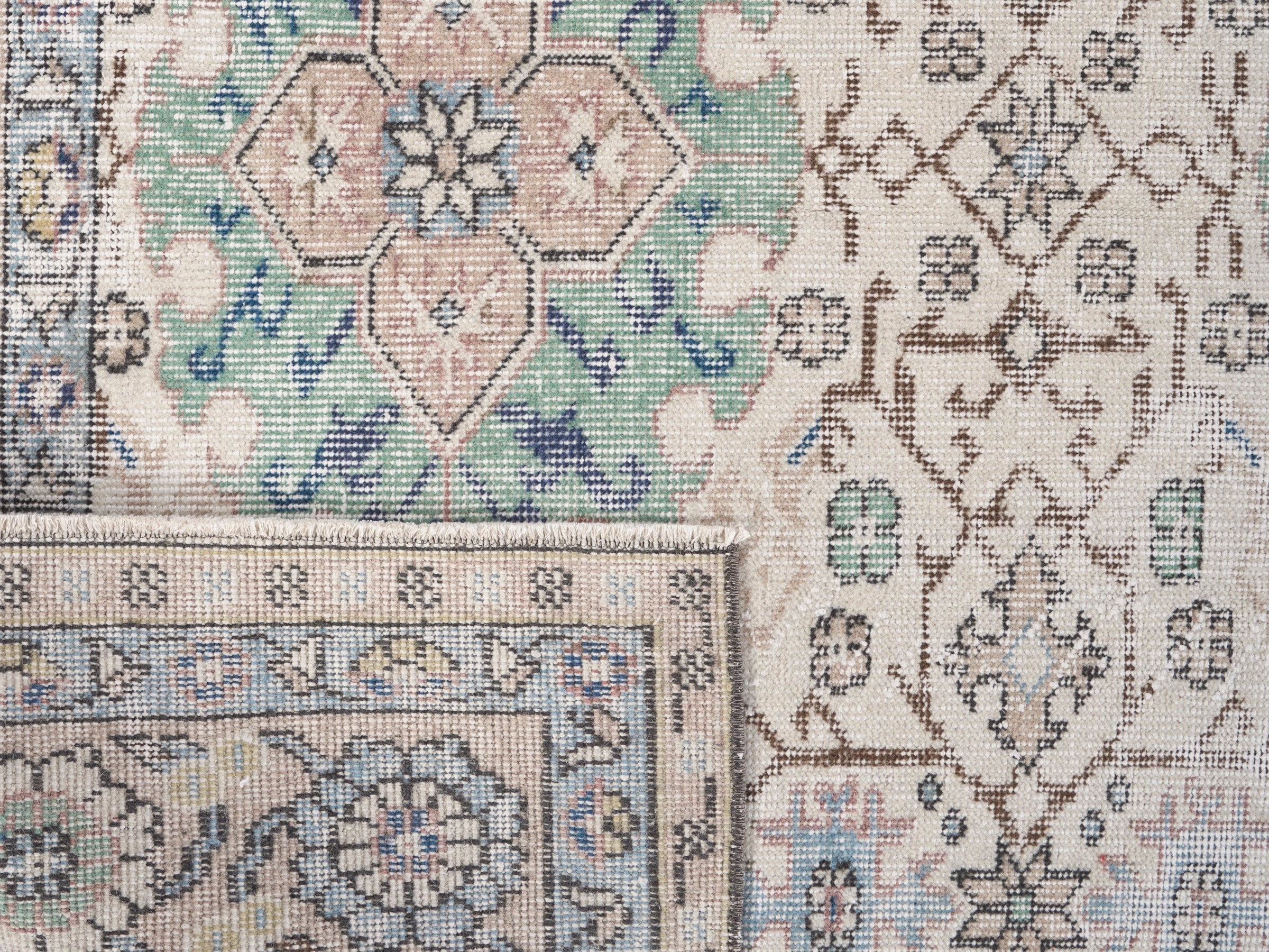 Turkish Isparta area rug in cream and blue gray, view 10 of 10