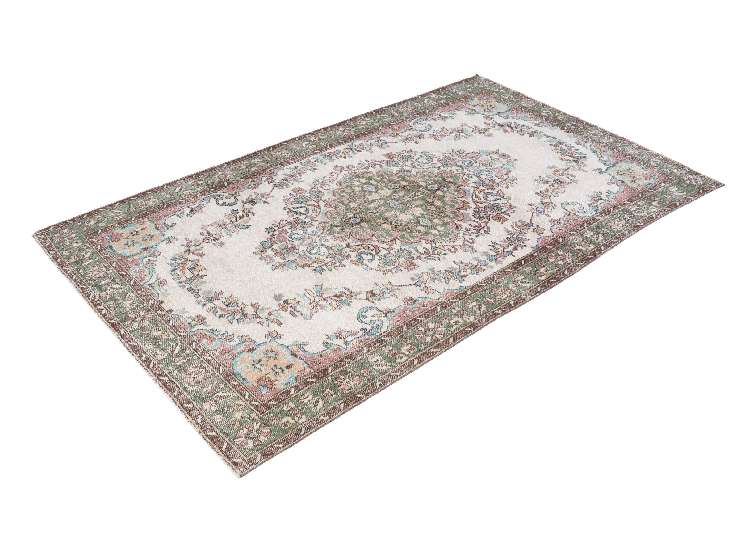 Turkish Isparta area rug in ivory and sage, view 3 of 10