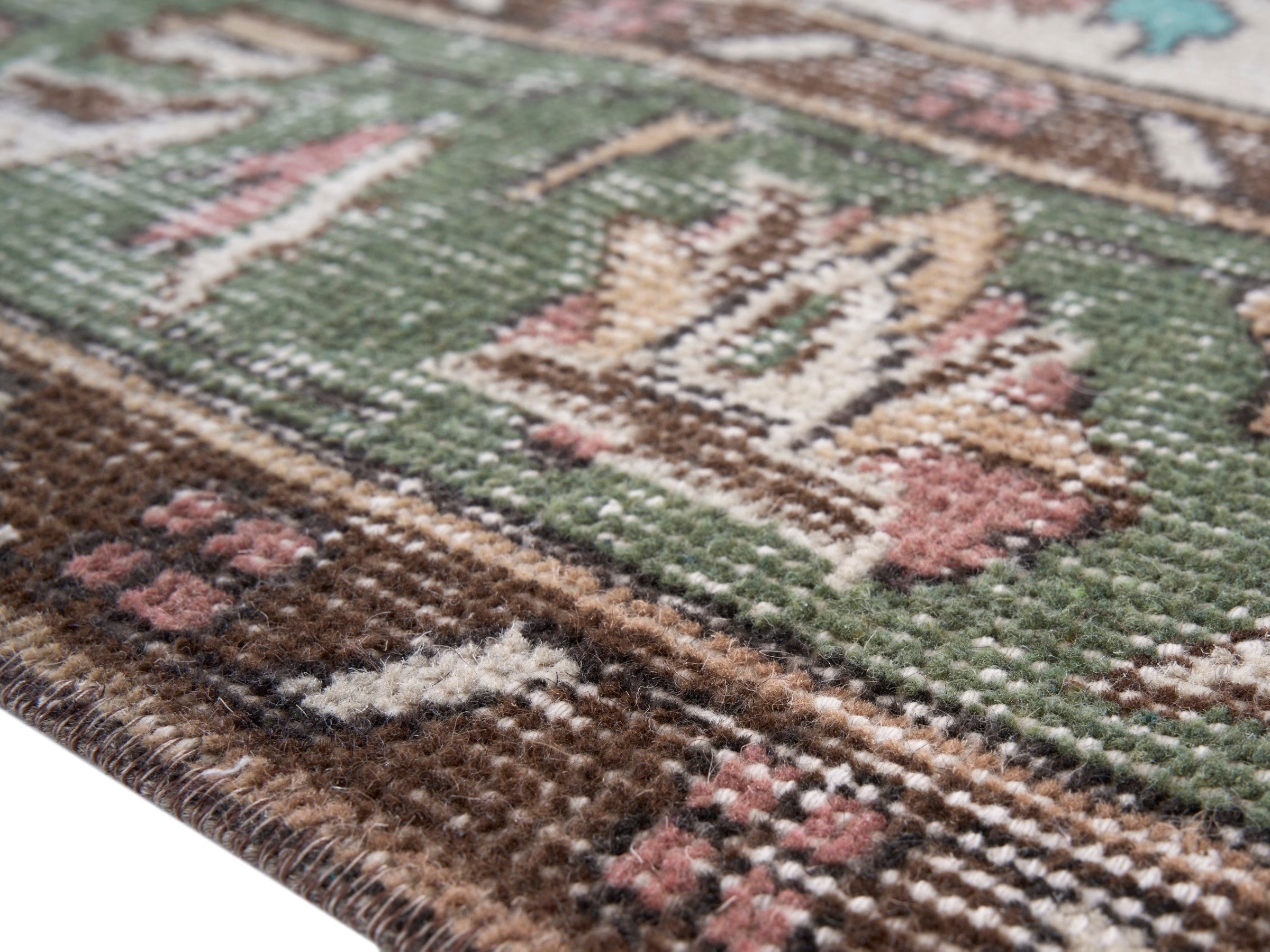 Turkish Isparta area rug in ivory and sage, view 6 of 10