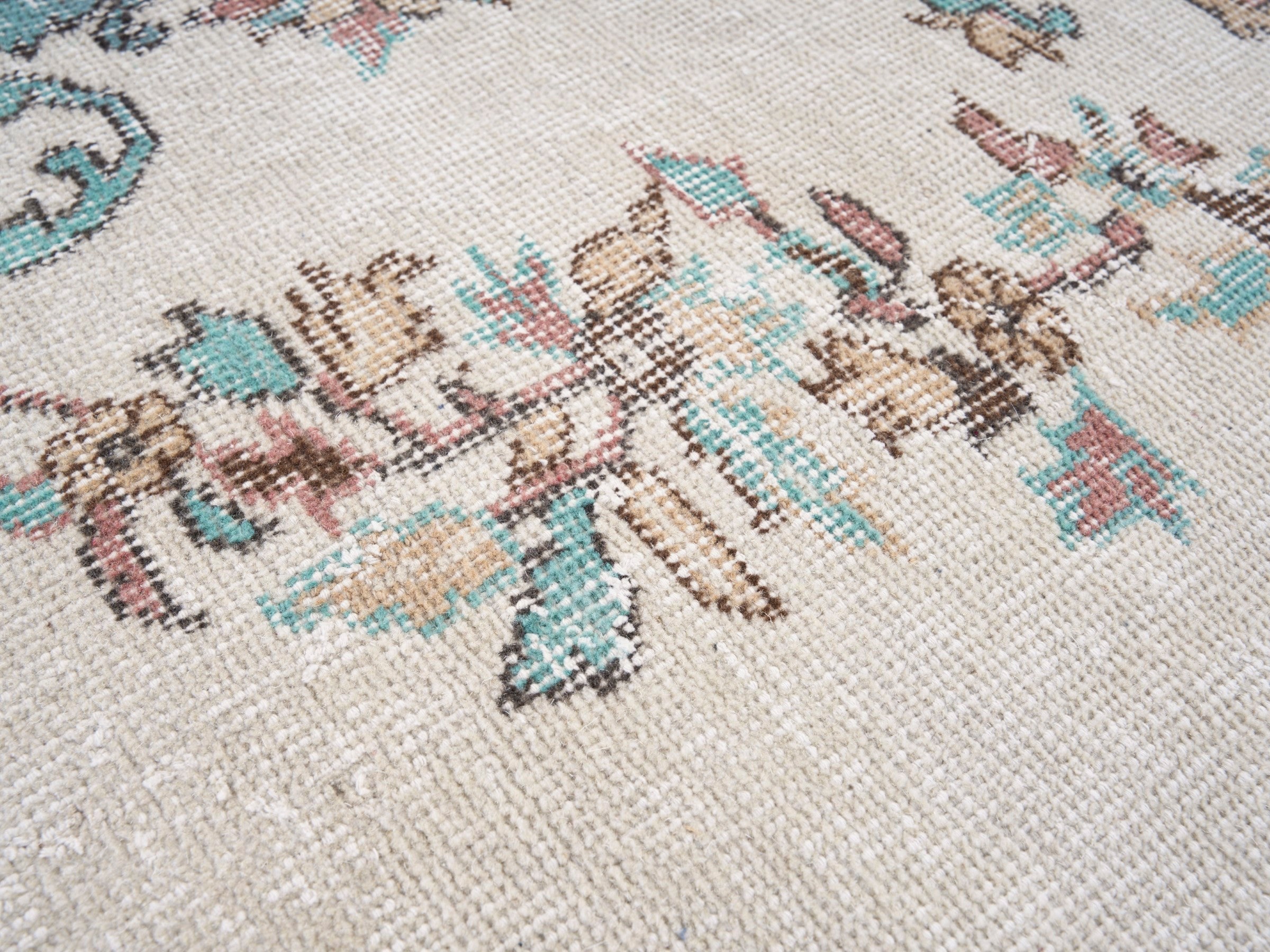 Turkish Isparta area rug in ivory and sage, view 7 of 10