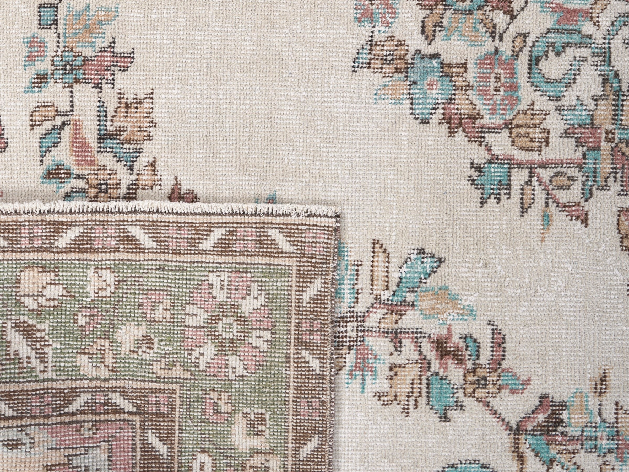 Turkish Isparta area rug in ivory and sage, view 10 of 10