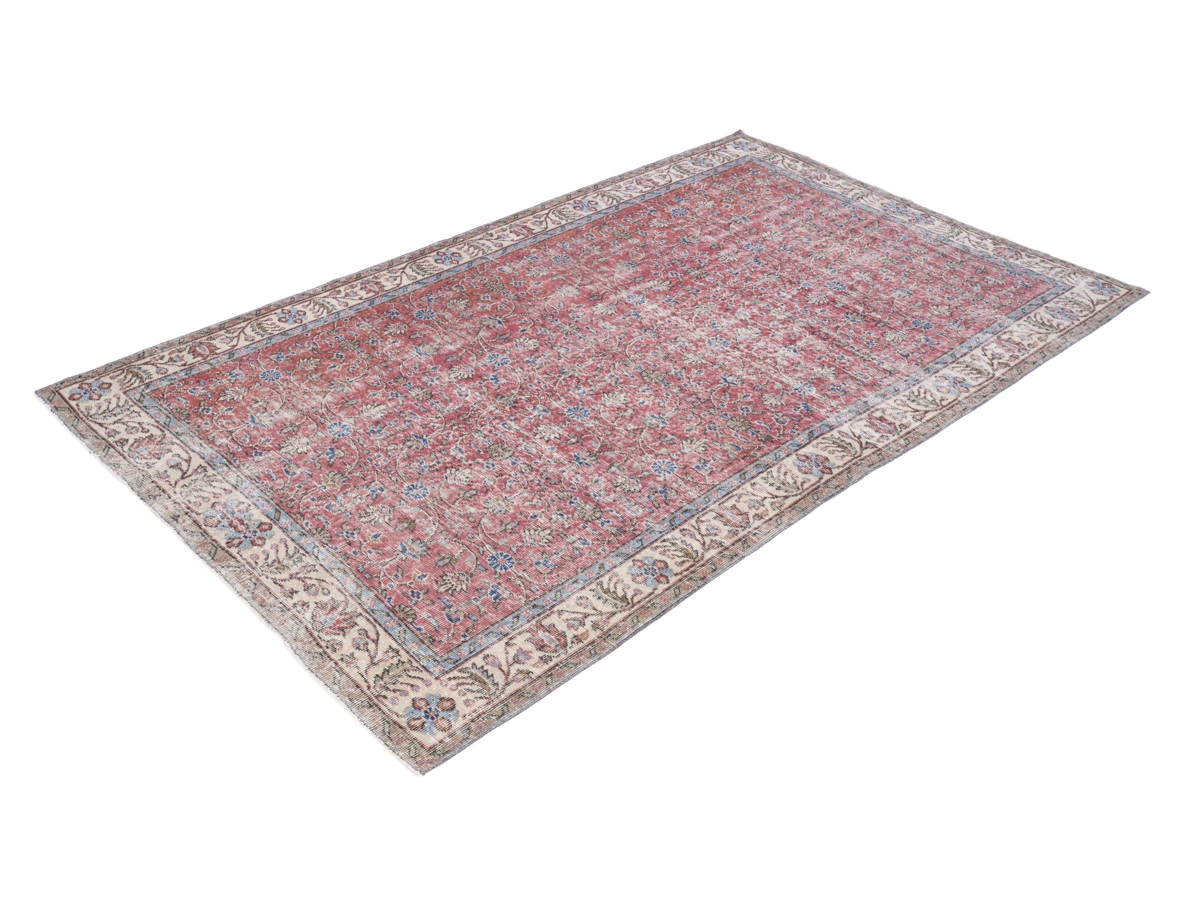 Turkish Isparta area rug in faded red and cream, view 3 of 10