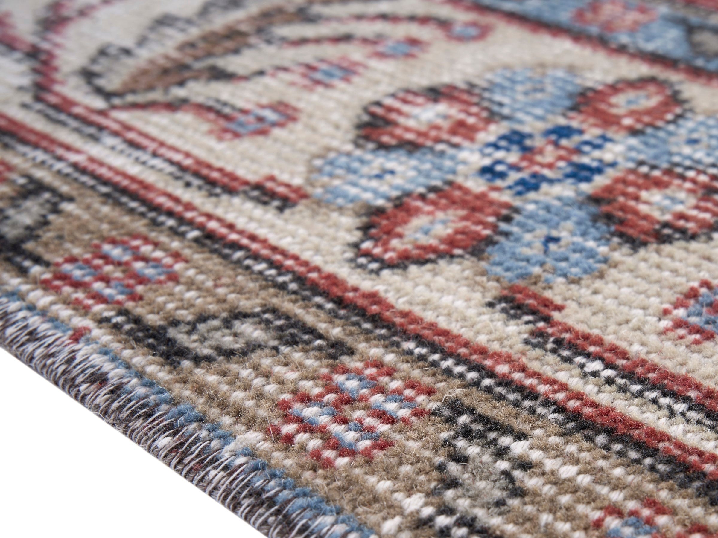 Turkish Isparta area rug in faded red and cream, view 6 of 10