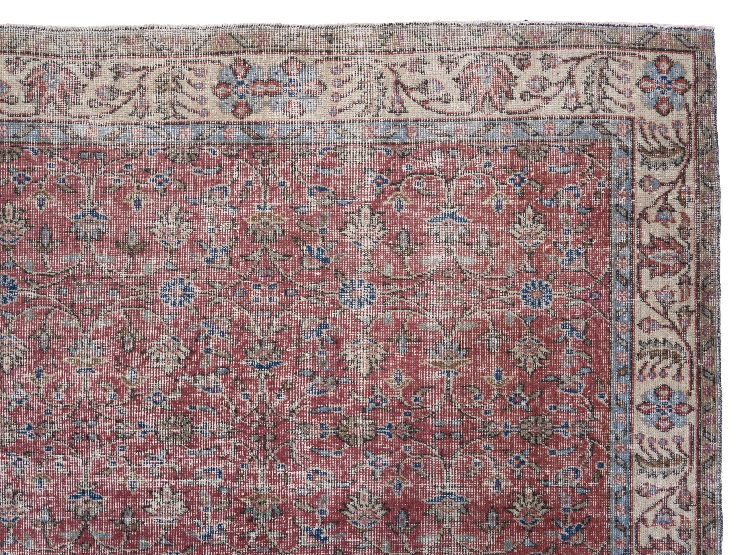 Turkish Isparta area rug in faded red and cream, view 8 of 10