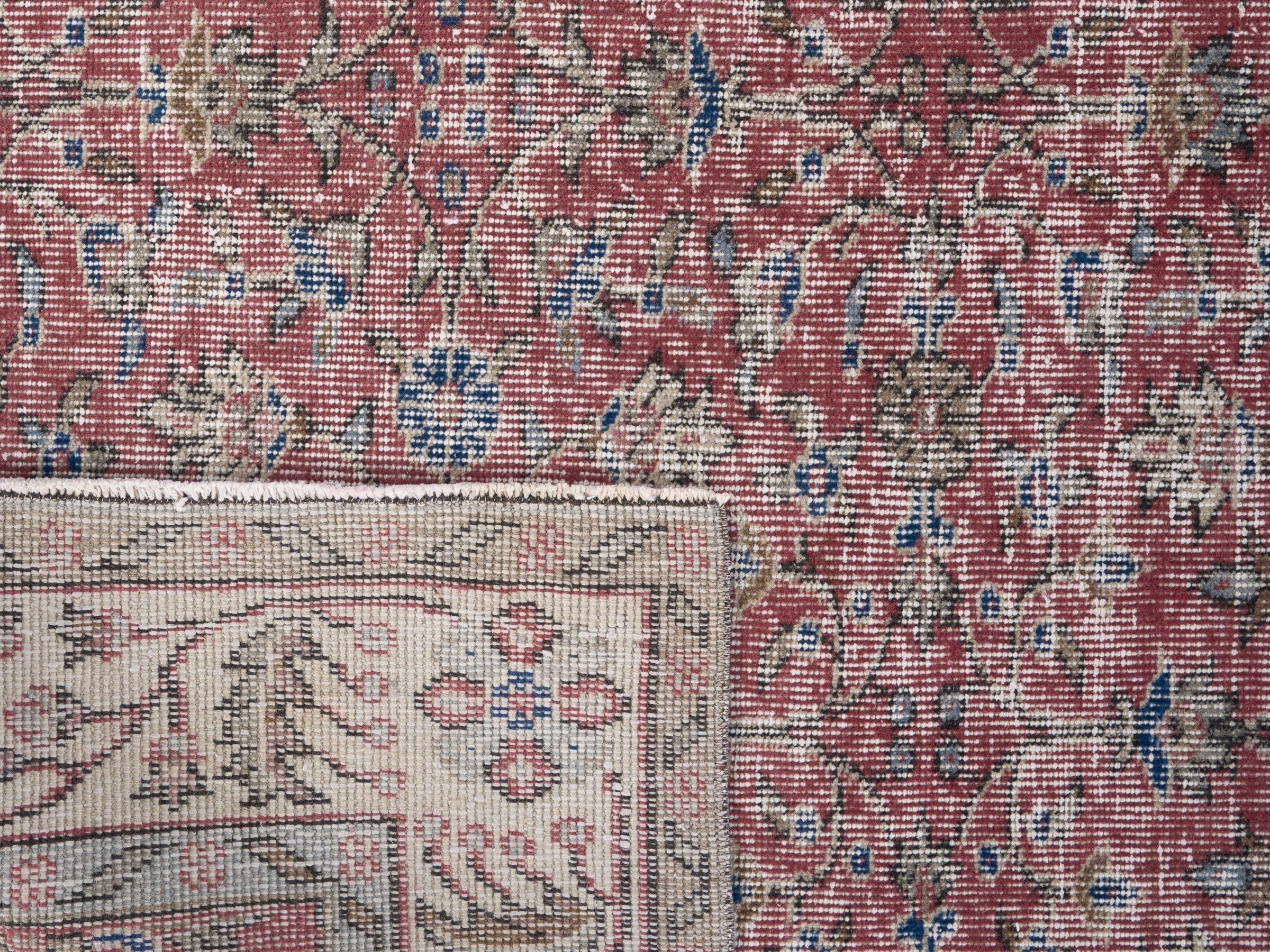 Turkish Isparta area rug in faded red and cream, view 10 of 10
