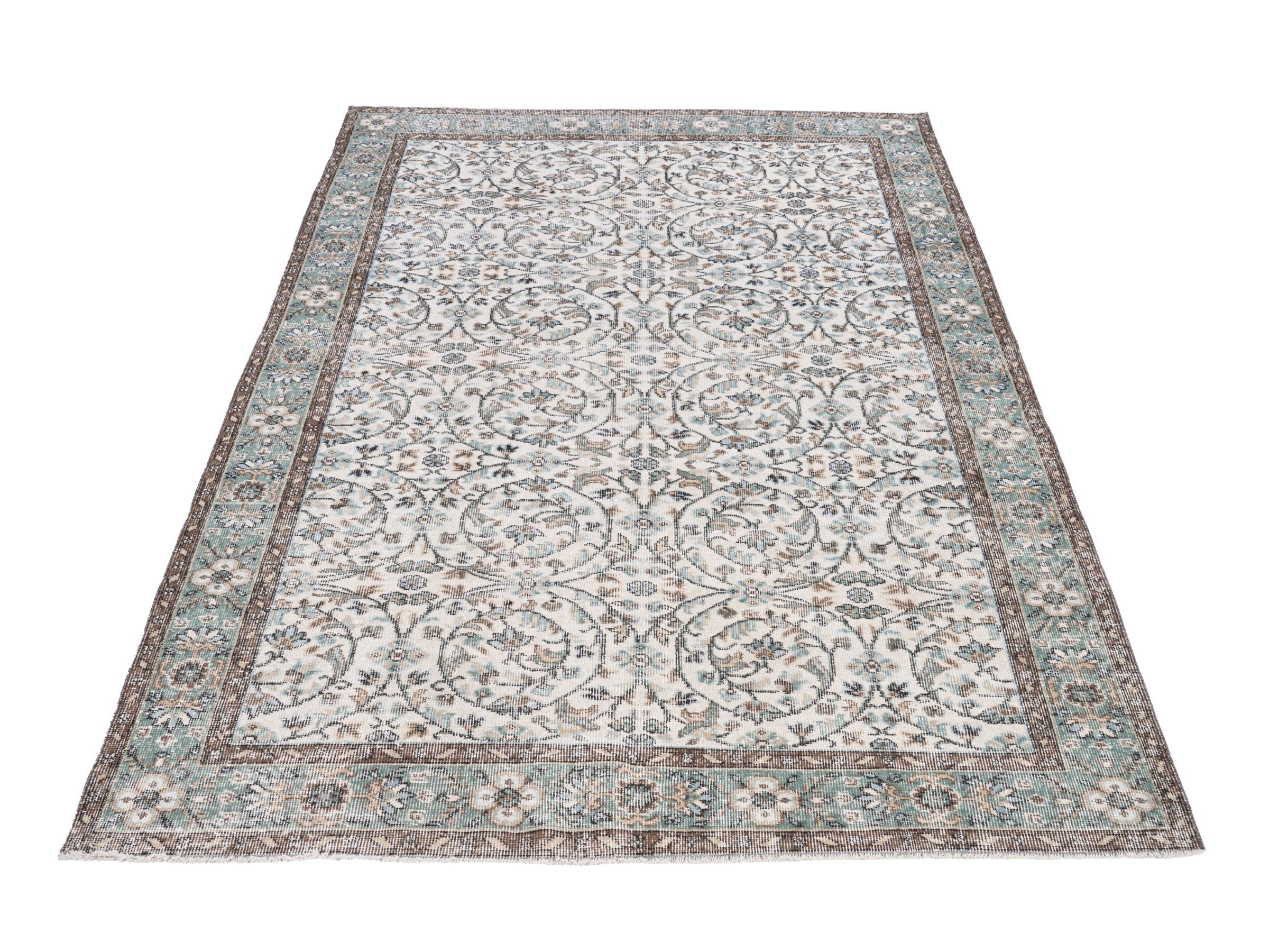 Turkish Isparta area rug in ivory and blue gray, view 2 of 10