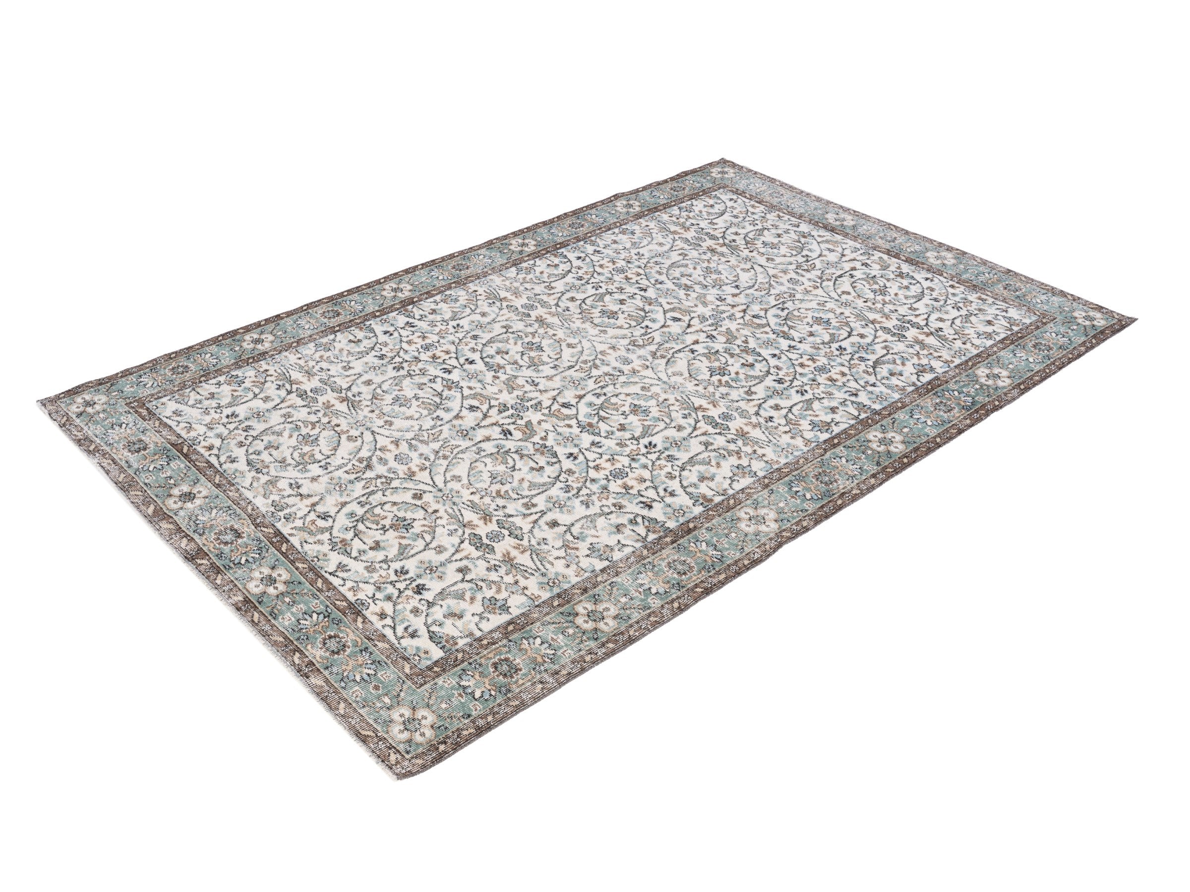 Turkish Isparta area rug in ivory and blue gray, view 3 of 10
