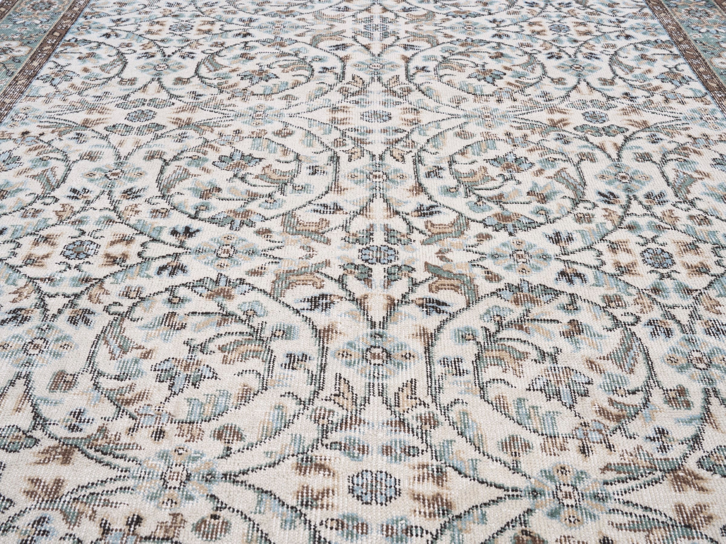 Turkish Isparta area rug in ivory and blue gray, view 4 of 10