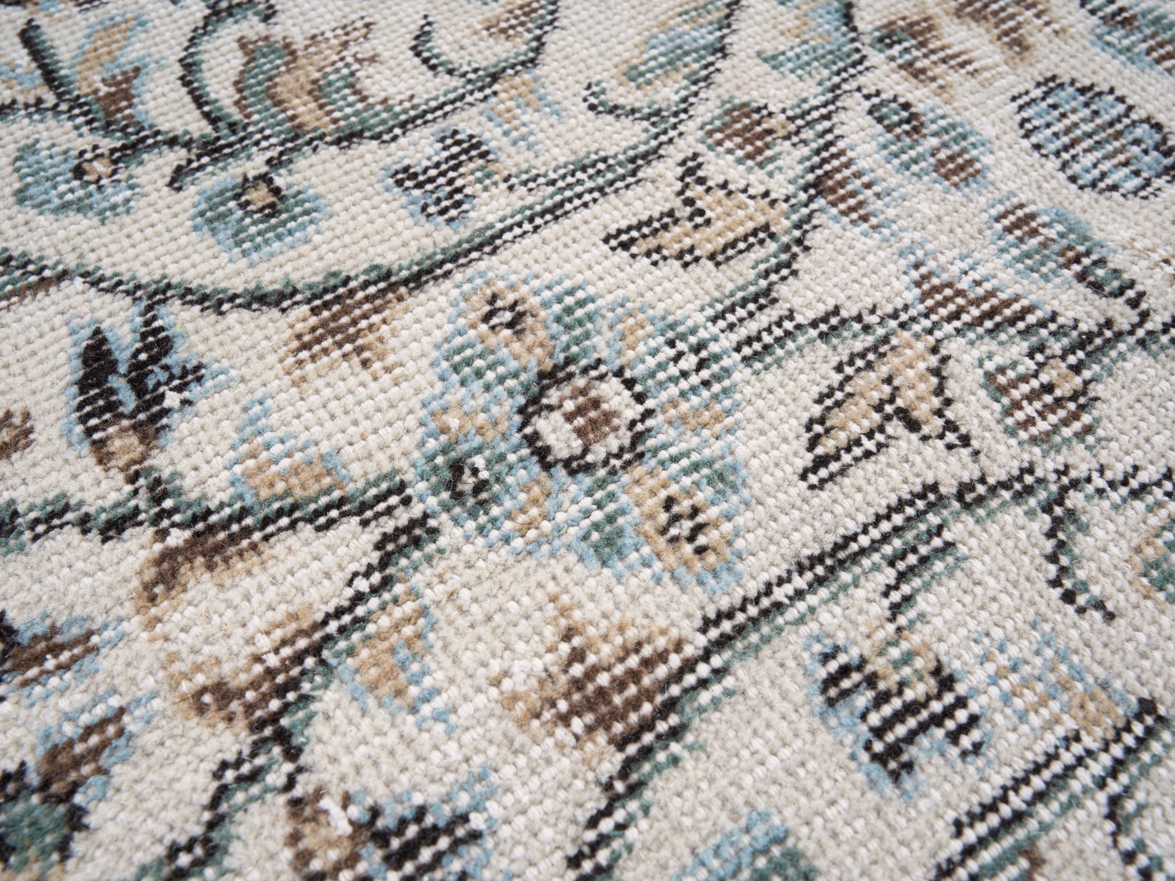 Turkish Isparta area rug in ivory and blue gray, view 7 of 10