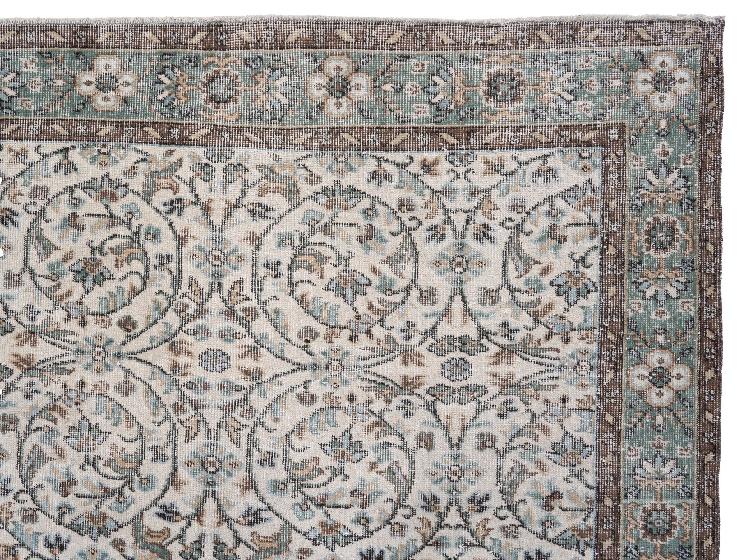 Turkish Isparta area rug in ivory and blue gray, view 8 of 10