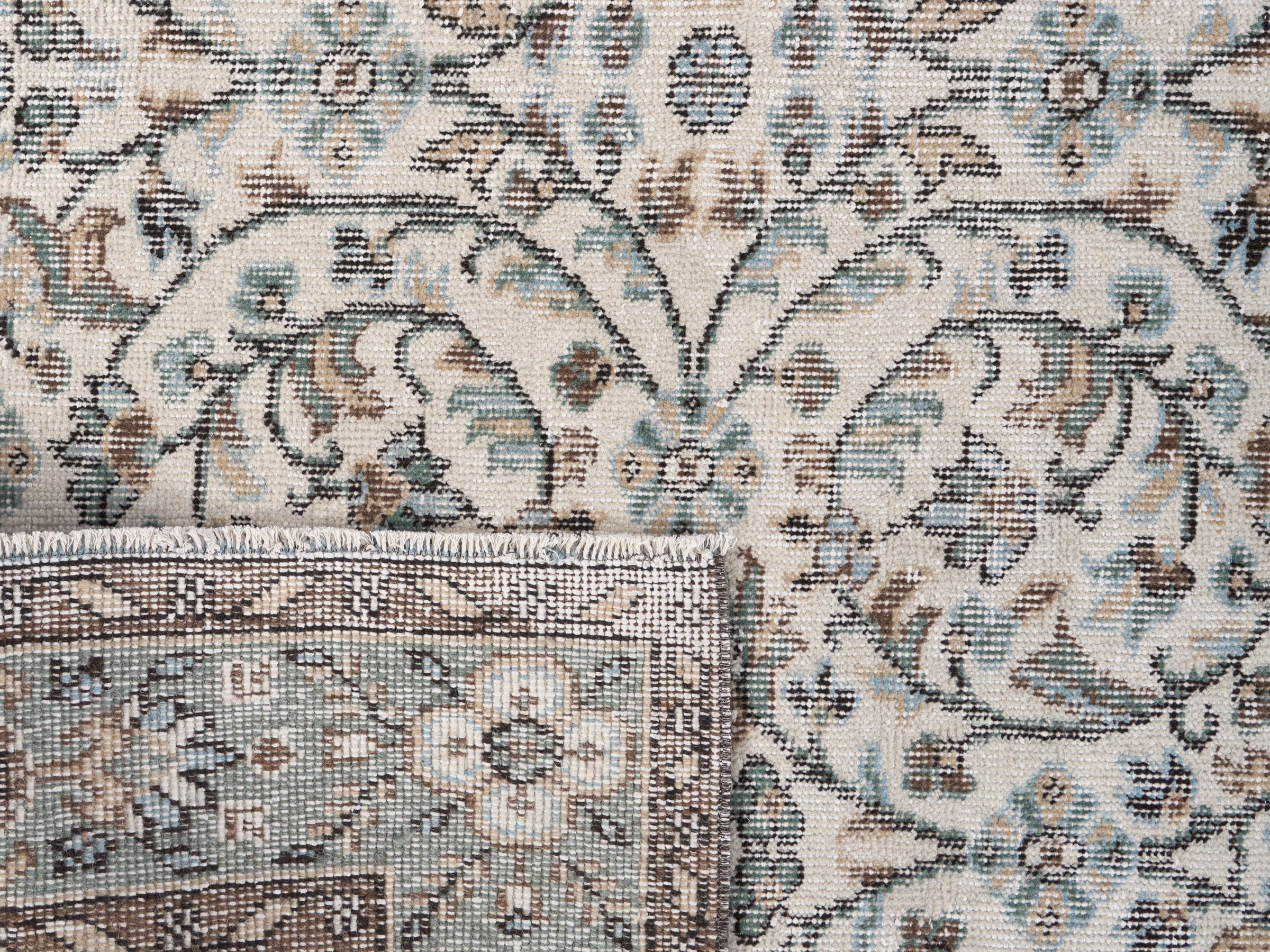 Turkish Isparta area rug in ivory and blue gray, view 10 of 10