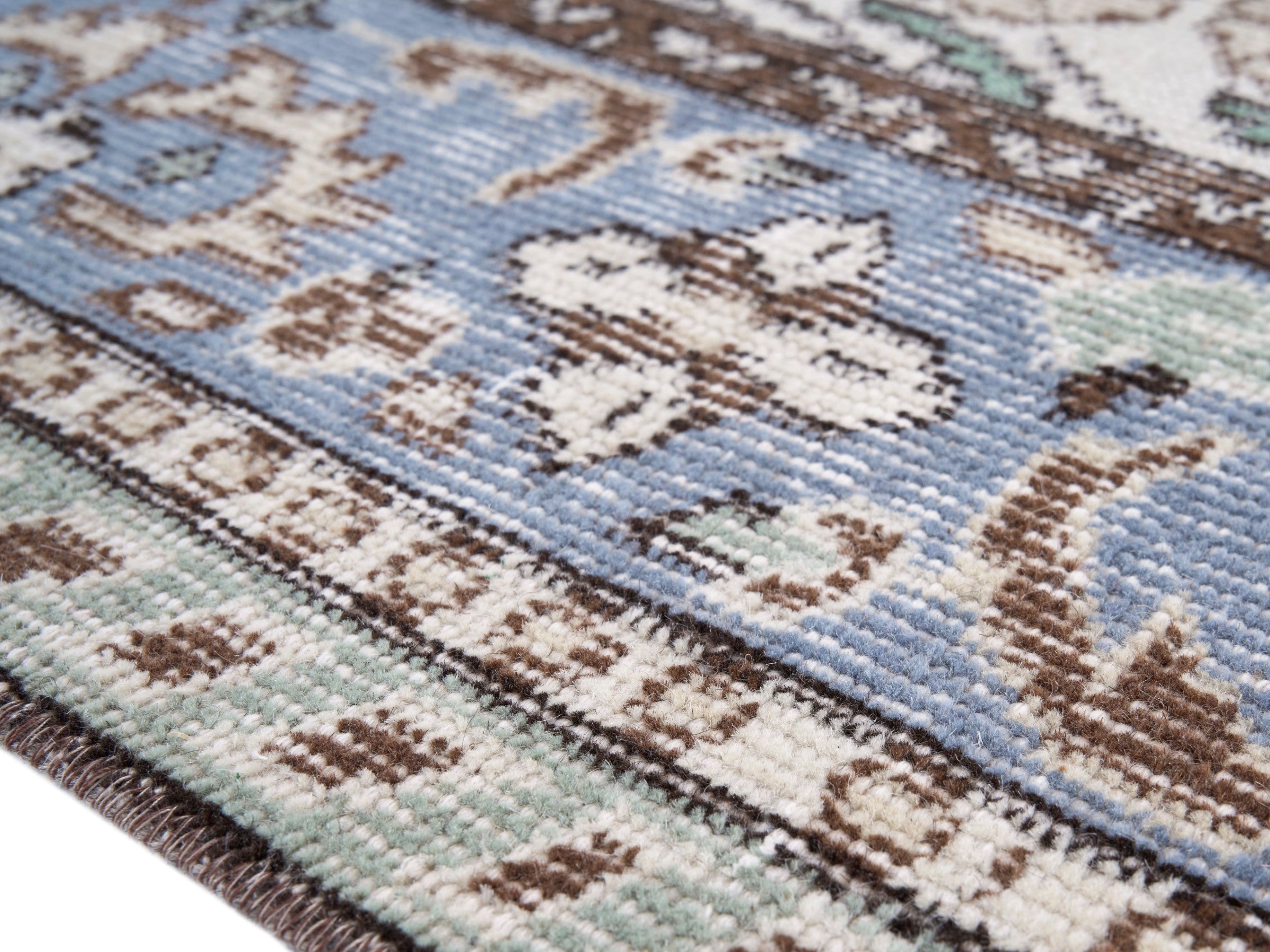 Turkish Isparta area rug in ivory and blue gray, view 6 of 10