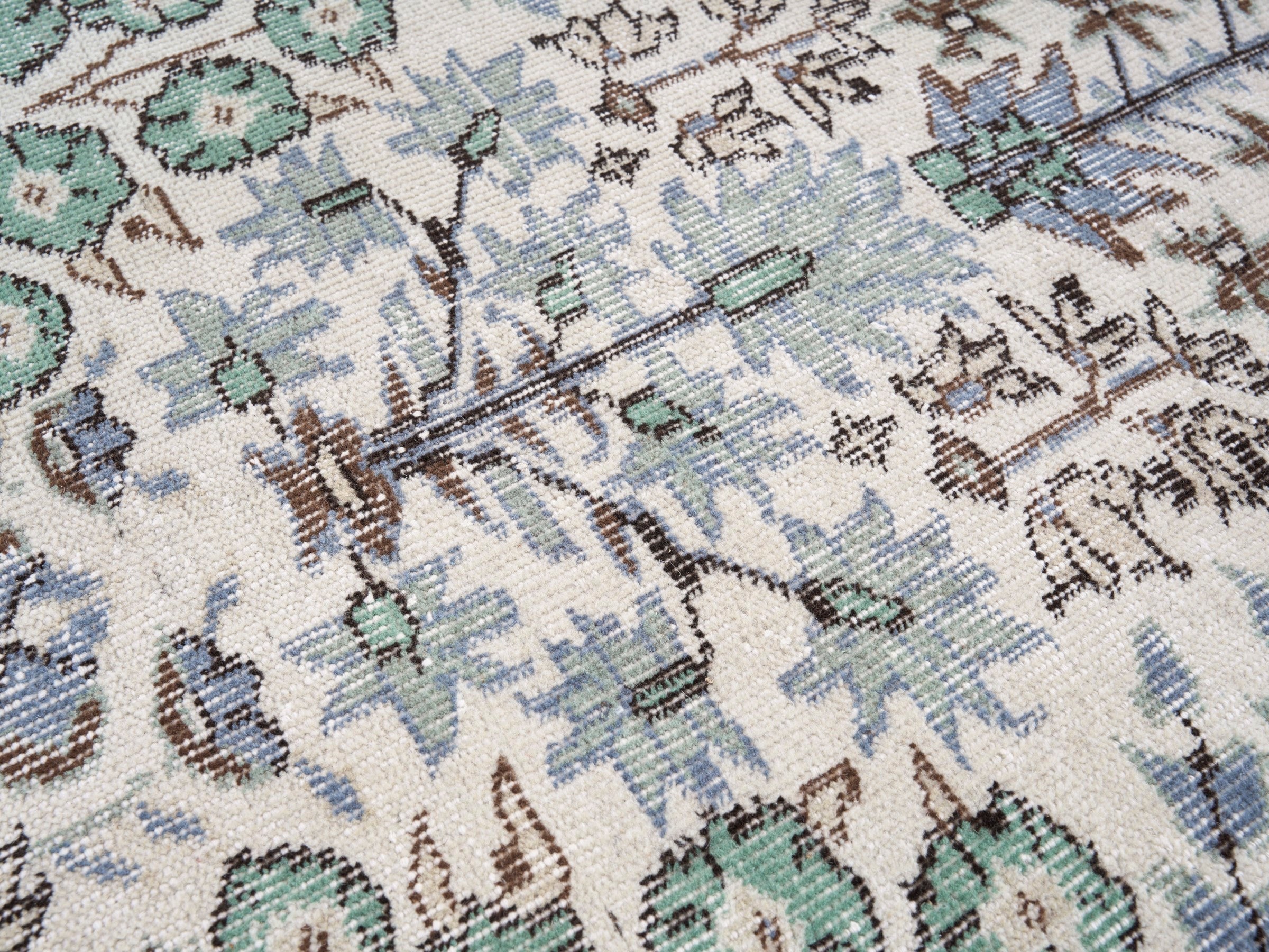 Turkish Isparta area rug in ivory and blue gray, view 7 of 10
