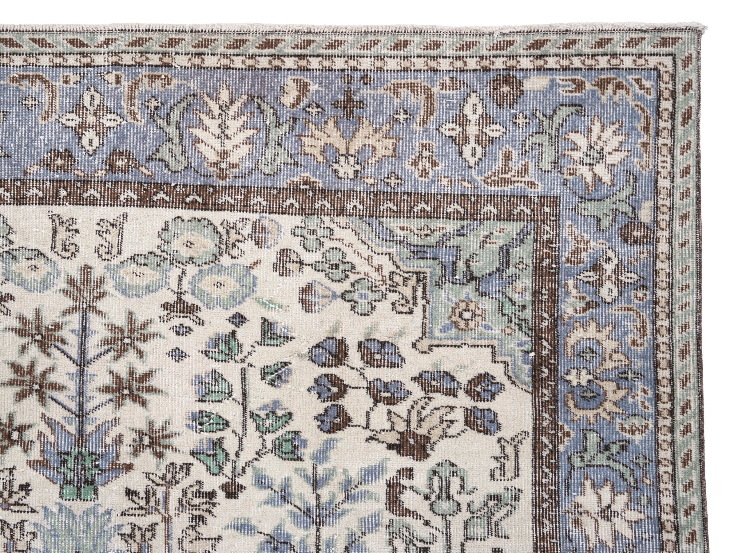 Turkish Isparta area rug in ivory and blue gray, view 8 of 10