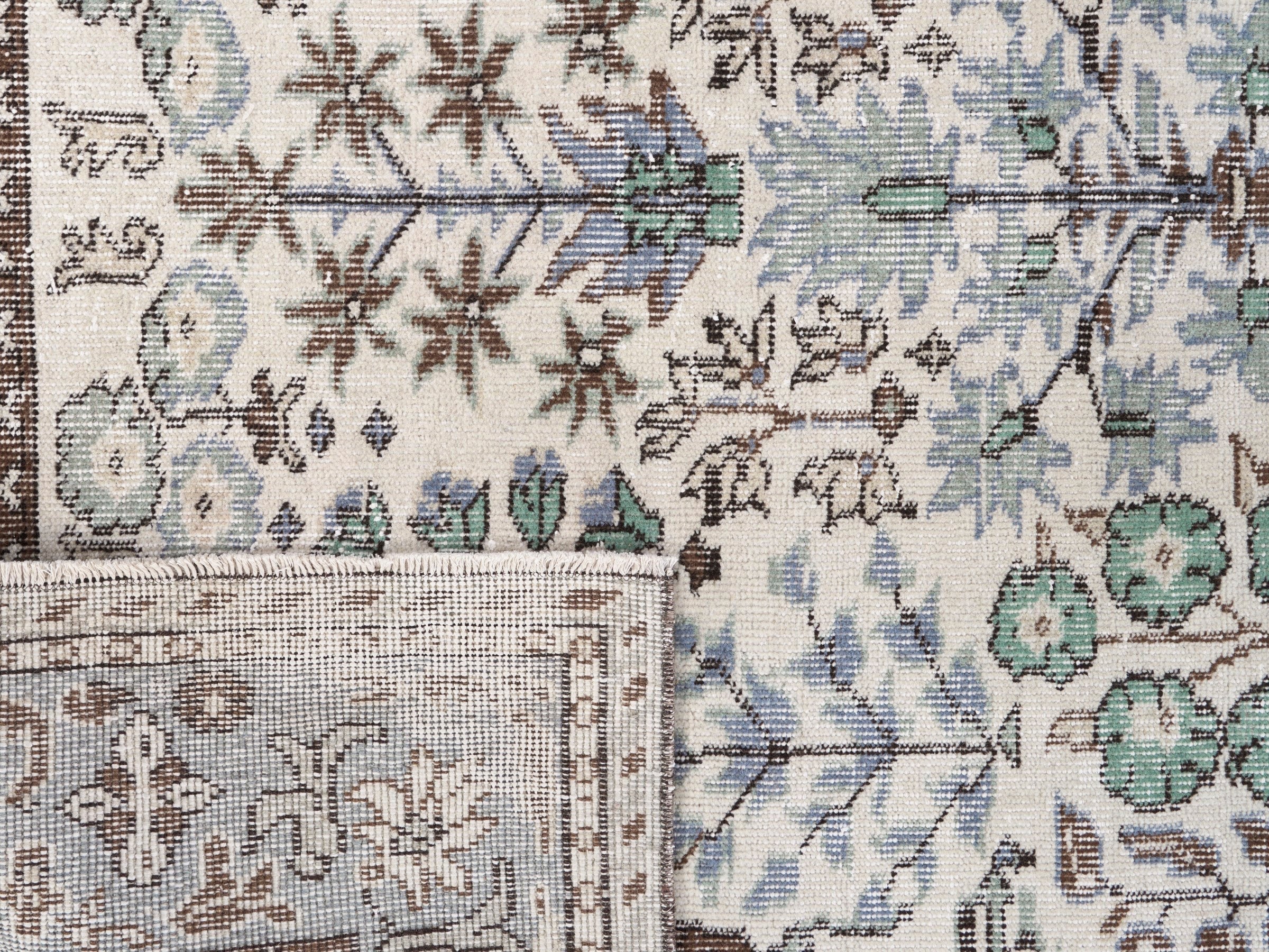 Turkish Isparta area rug in ivory and blue gray, view 10 of 10