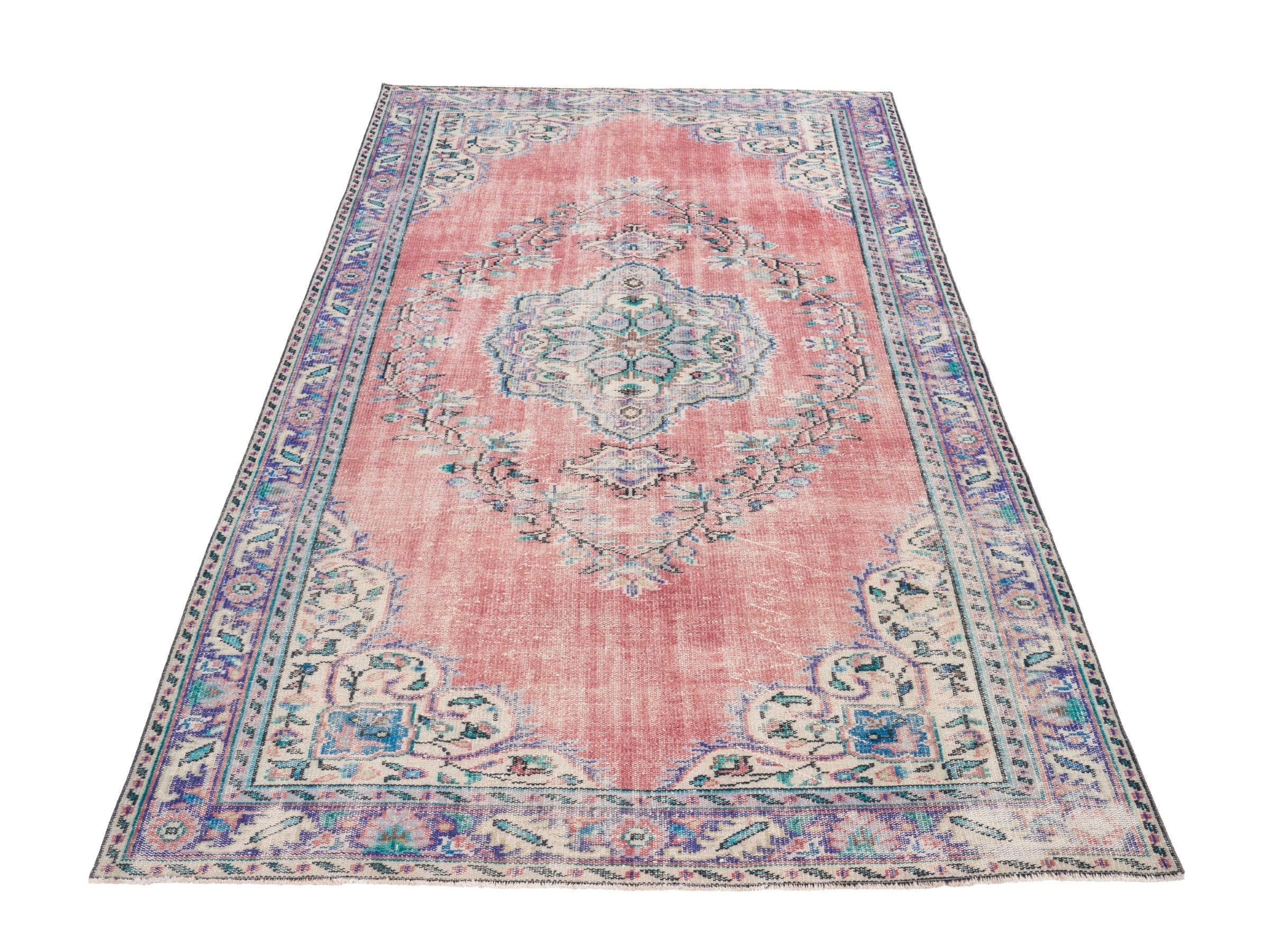 Turkish Manisa area rug in dusty rose and muted pink, view 2 of 10