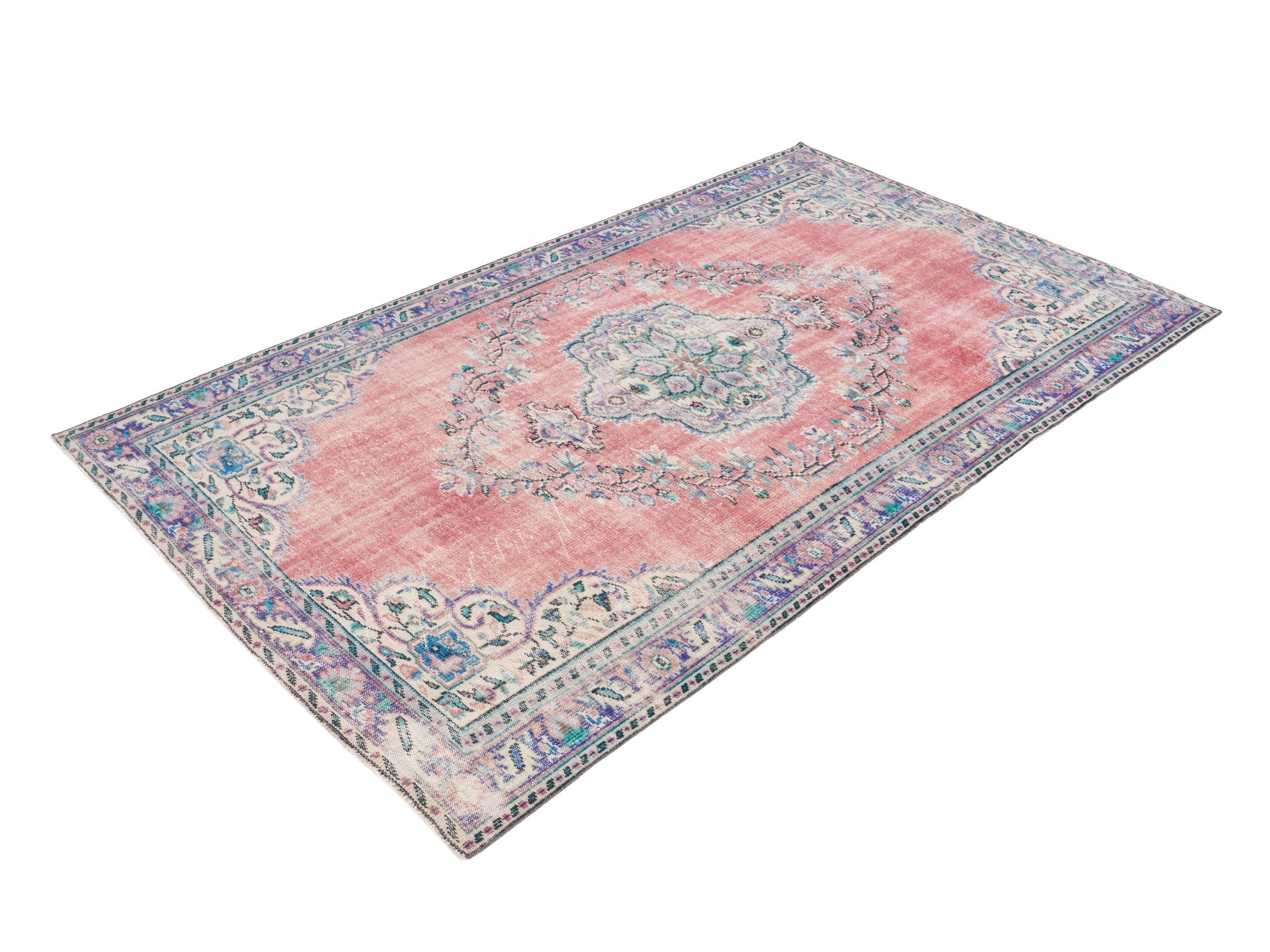 Turkish Manisa area rug in dusty rose and muted pink, view 3 of 10