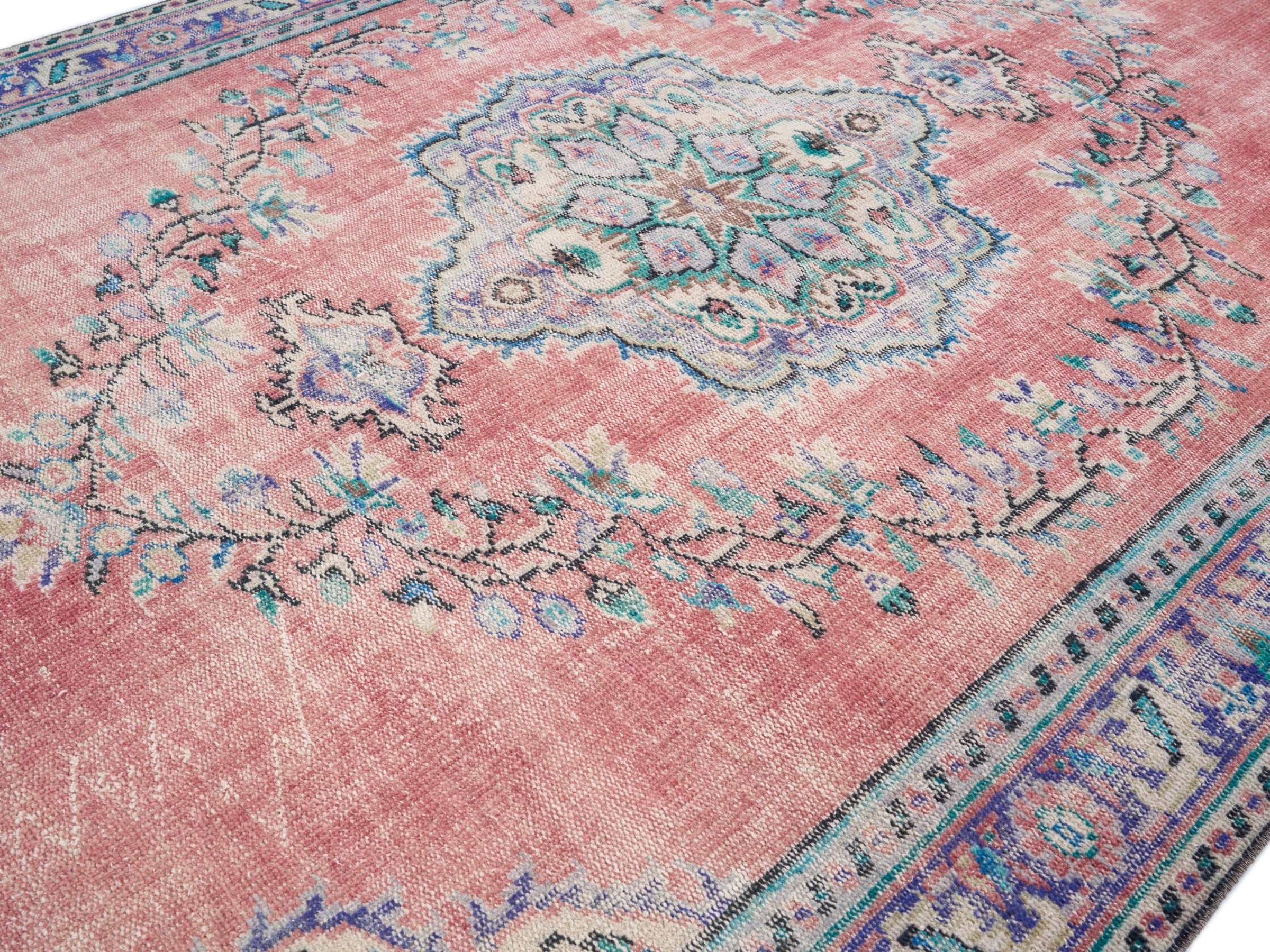 Turkish Manisa area rug in dusty rose and muted pink, view 5 of 10