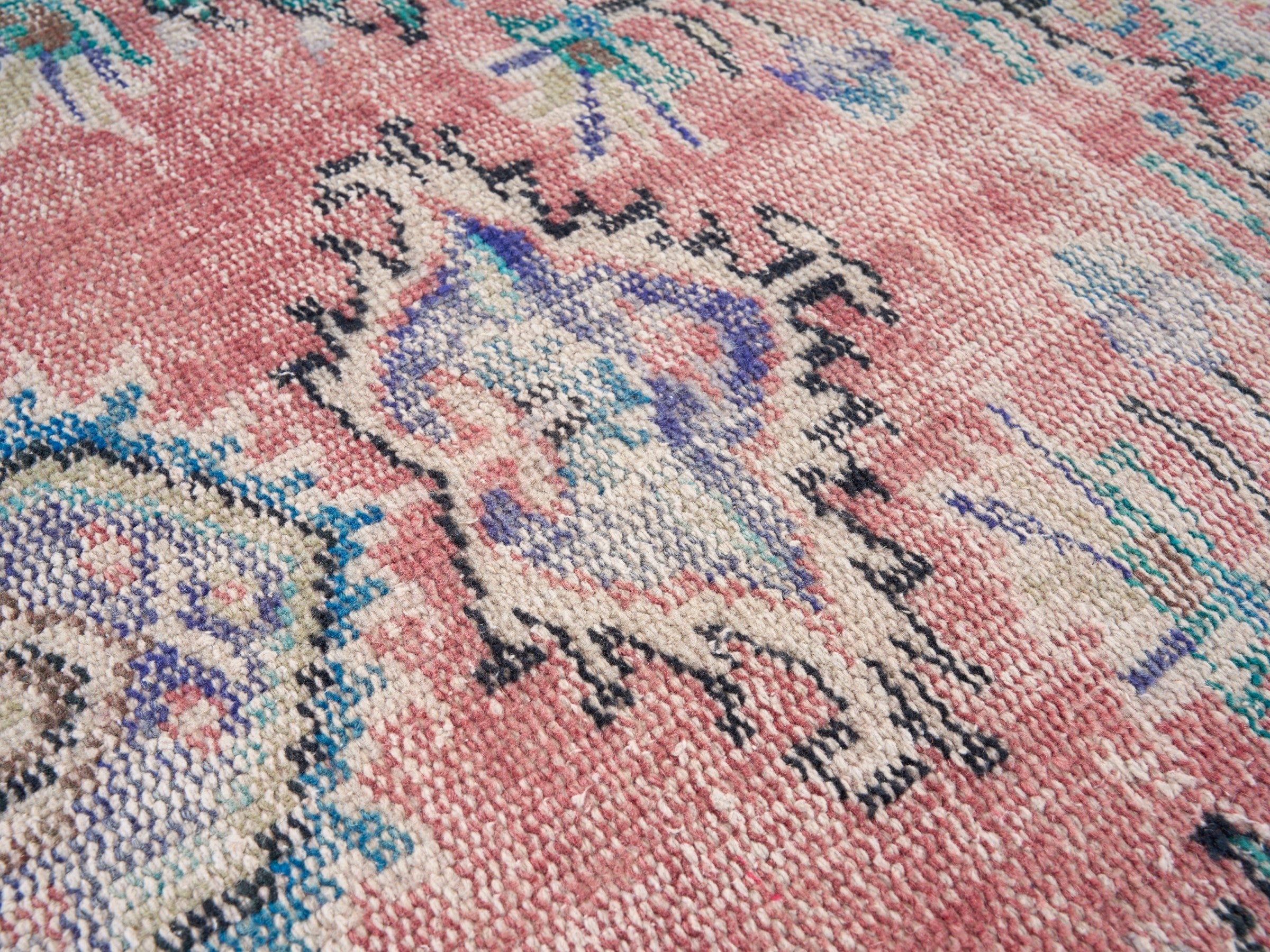 Turkish Manisa area rug in dusty rose and muted pink, view 7 of 10