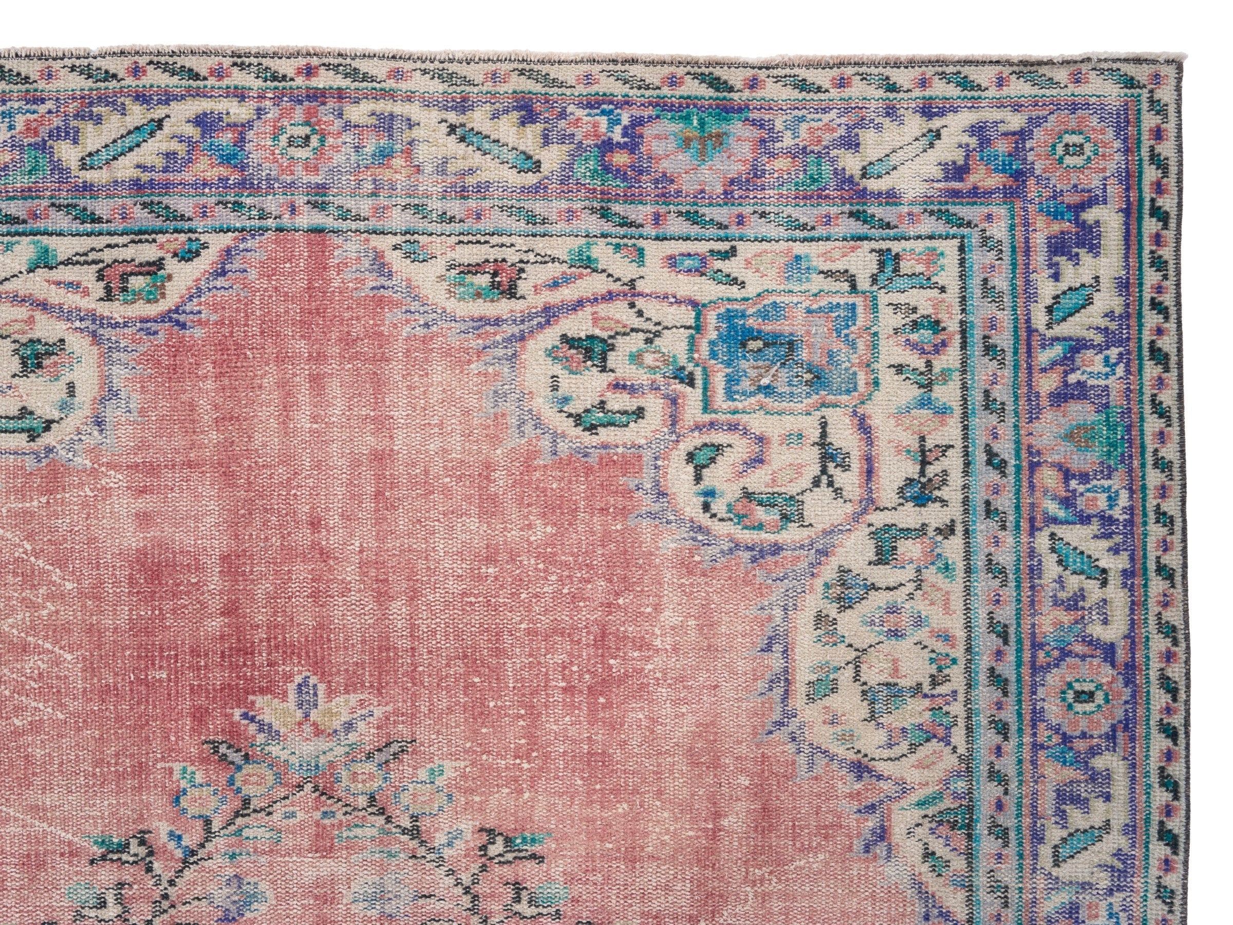 Turkish Manisa area rug in dusty rose and muted pink, view 8 of 10