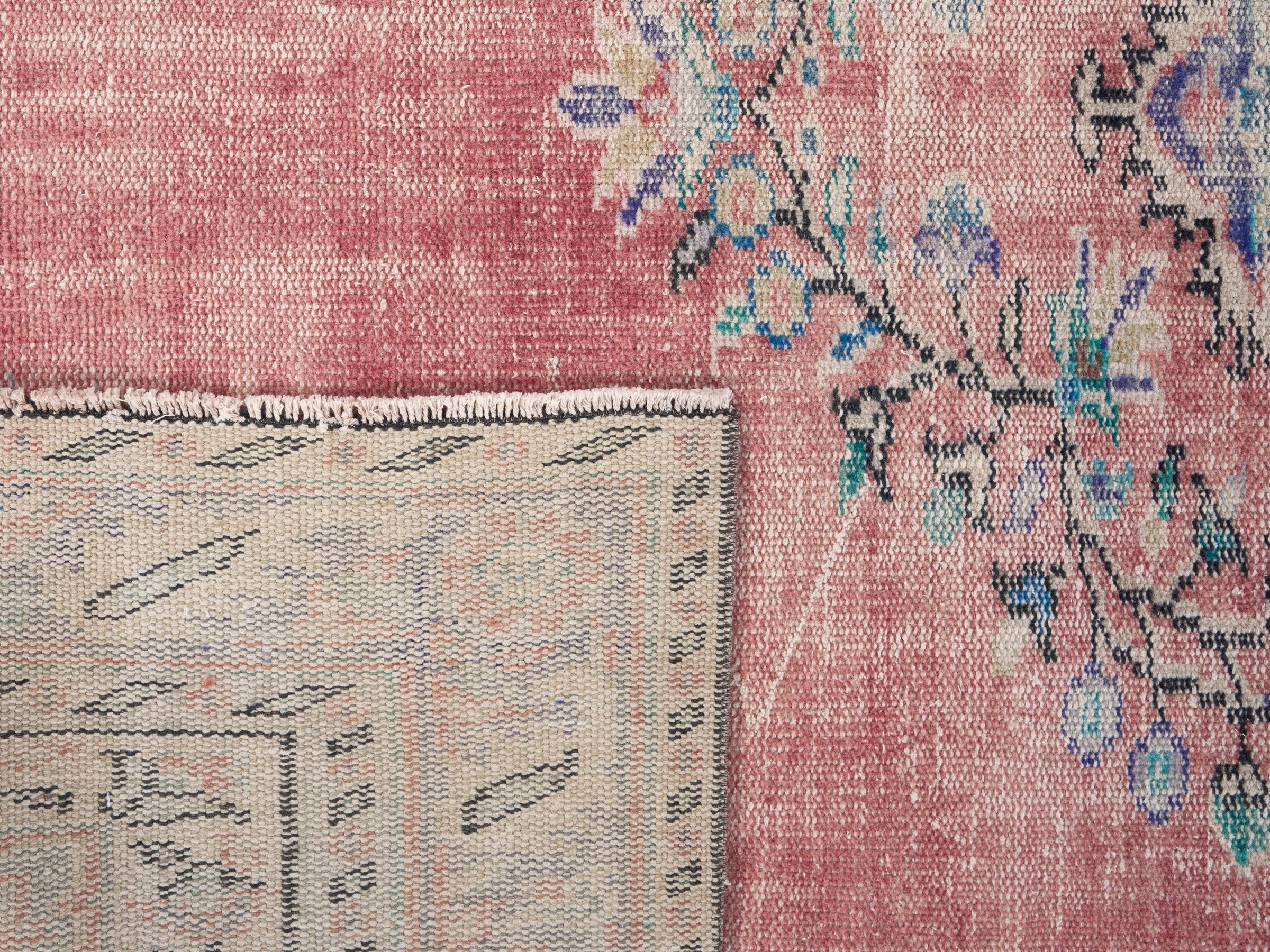 Turkish Manisa area rug in dusty rose and muted pink, view 10 of 10