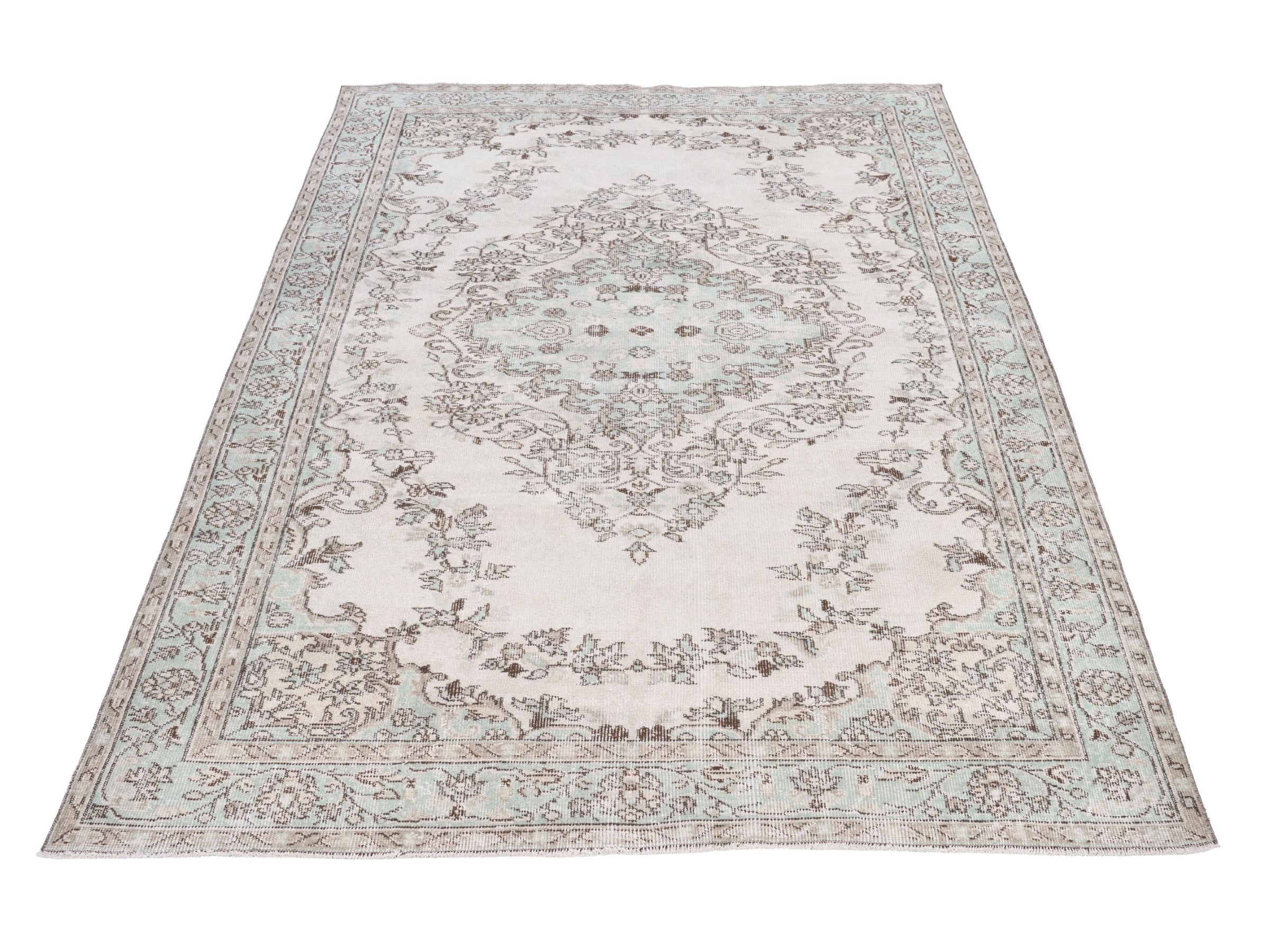 Turkish Isparta area rug in cream and celadon, view 2 of 10