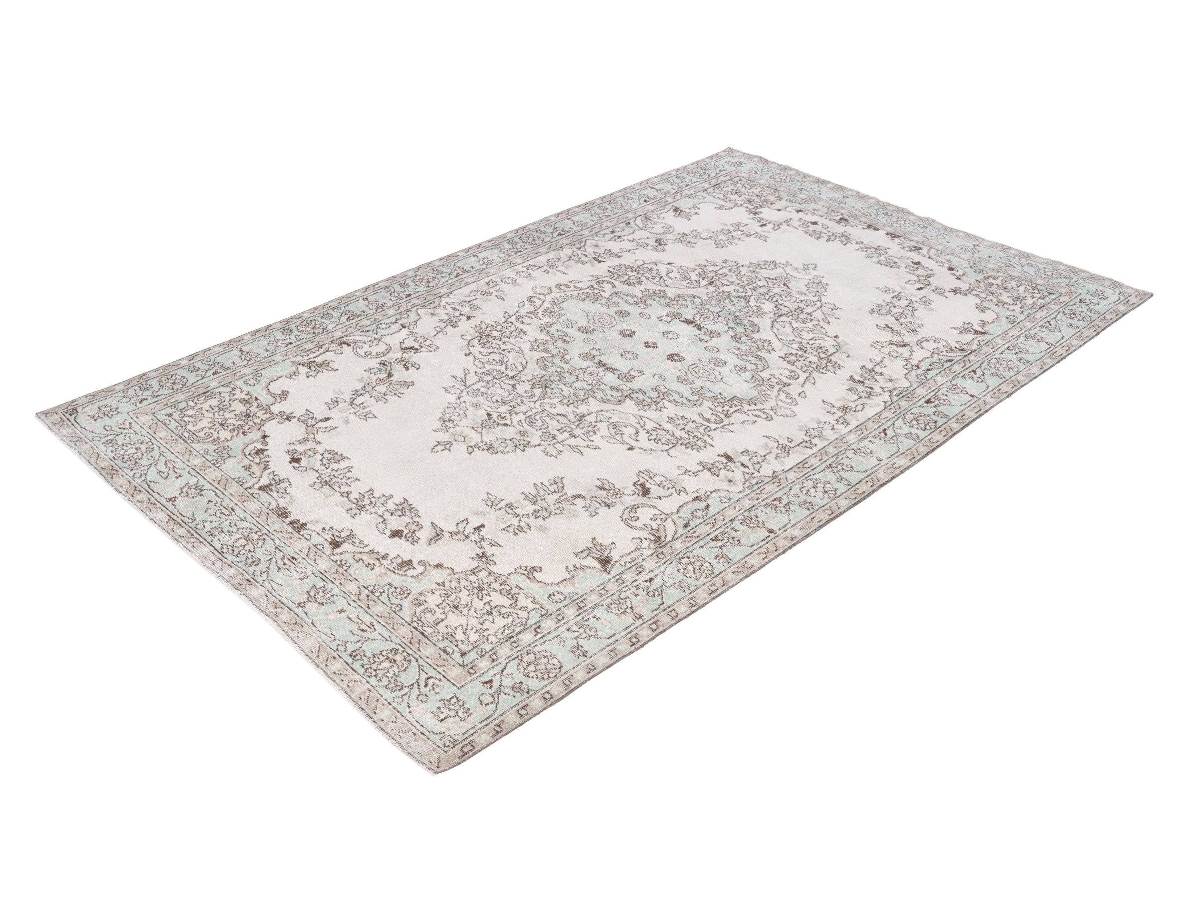 Turkish Isparta area rug in cream and celadon, view 3 of 10