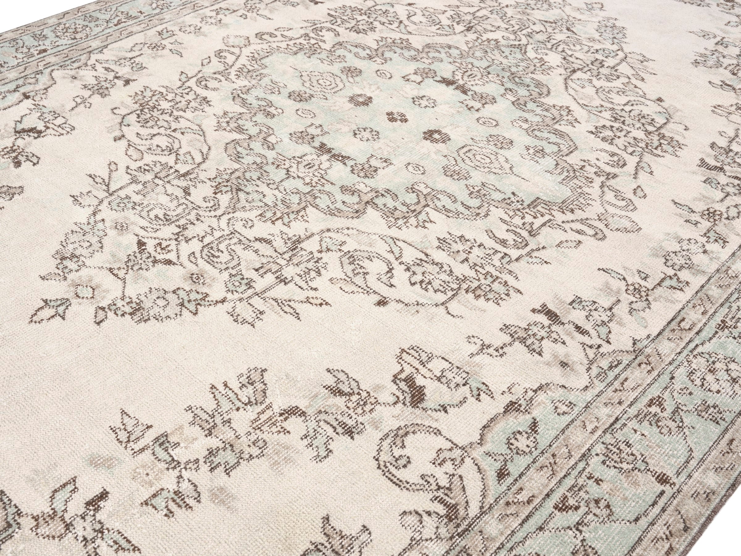 Turkish Isparta area rug in cream and celadon, view 5 of 10