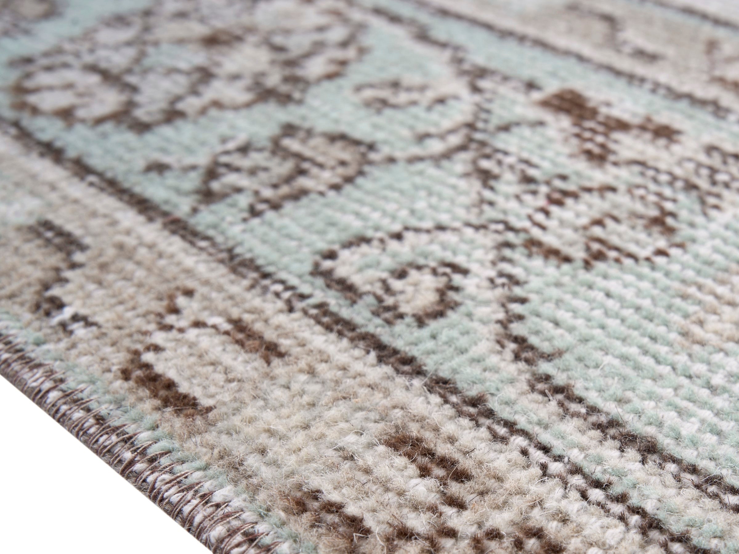 Turkish Isparta area rug in cream and celadon, view 6 of 10