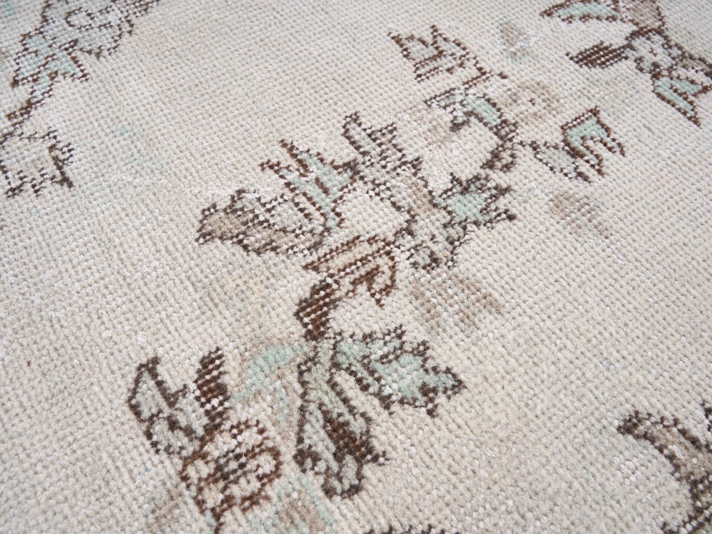 Turkish Isparta area rug in cream and celadon, view 7 of 10