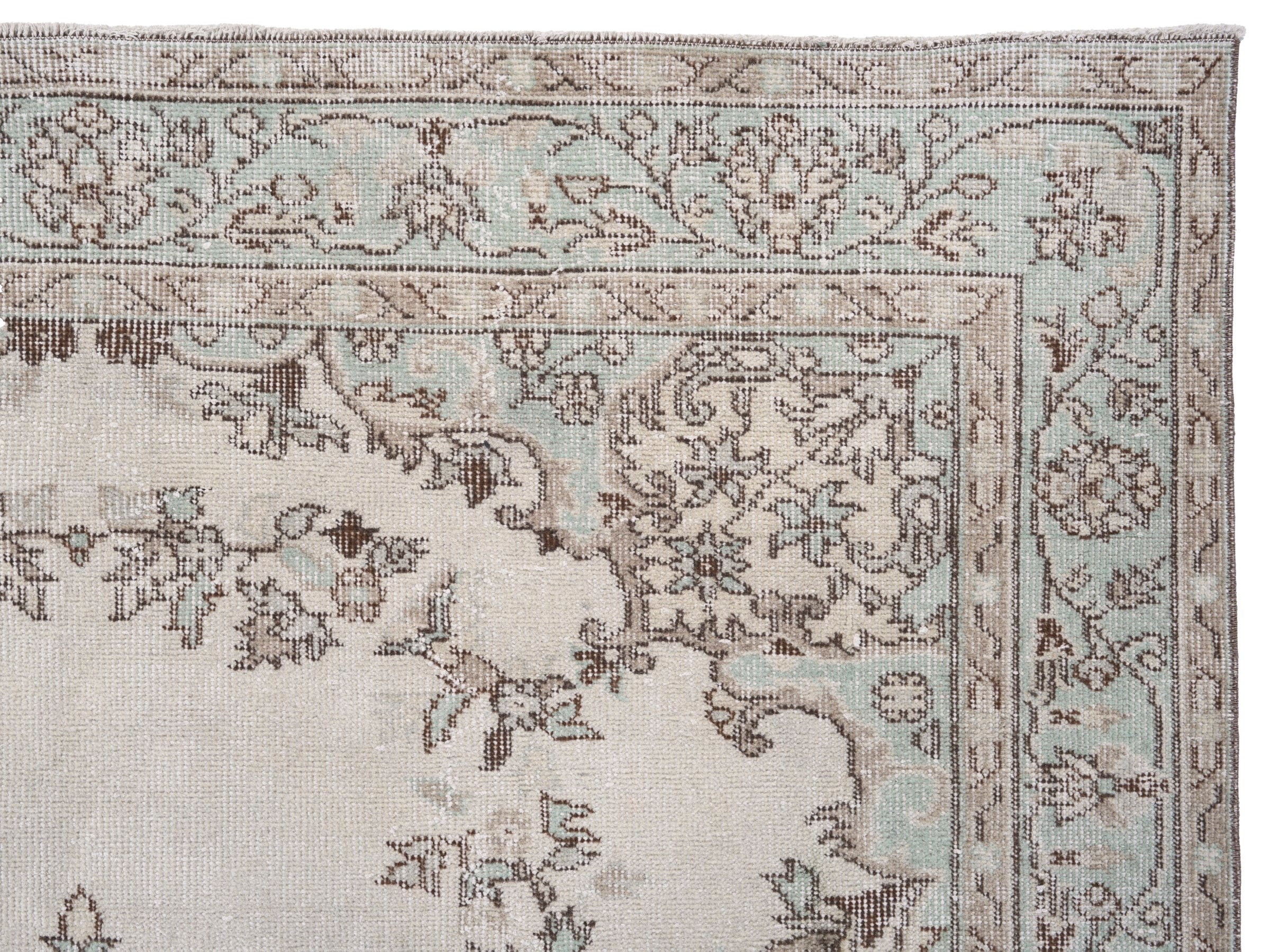 Turkish Isparta area rug in cream and celadon, view 8 of 10