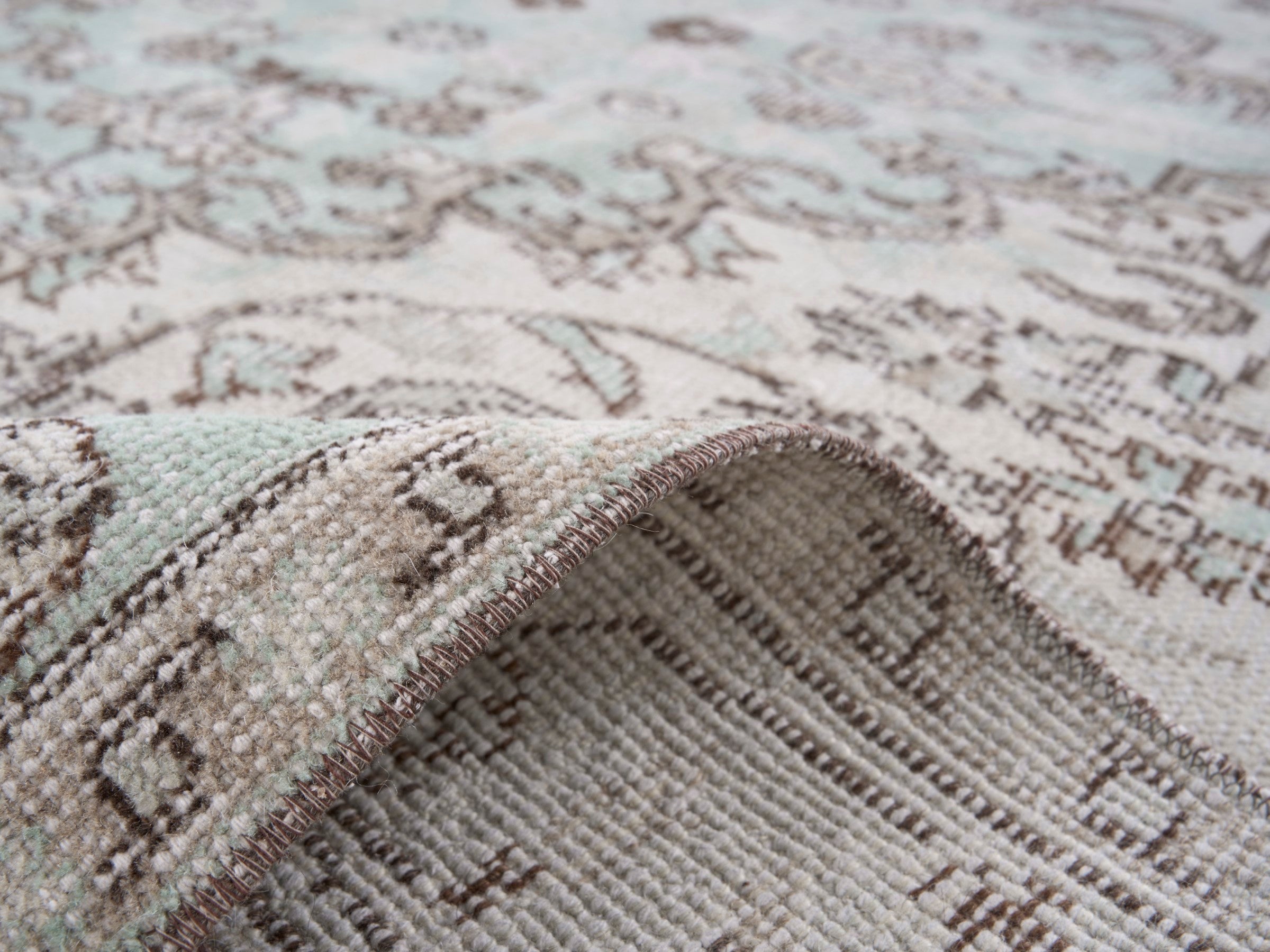Turkish Isparta area rug in cream and celadon, view 9 of 10