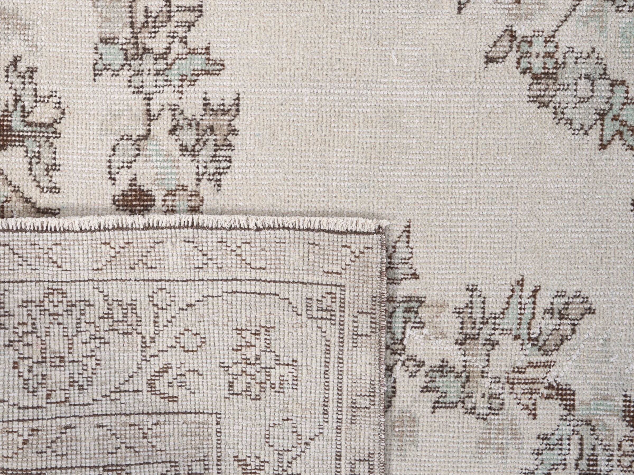Turkish Isparta area rug in cream and celadon, view 10 of 10