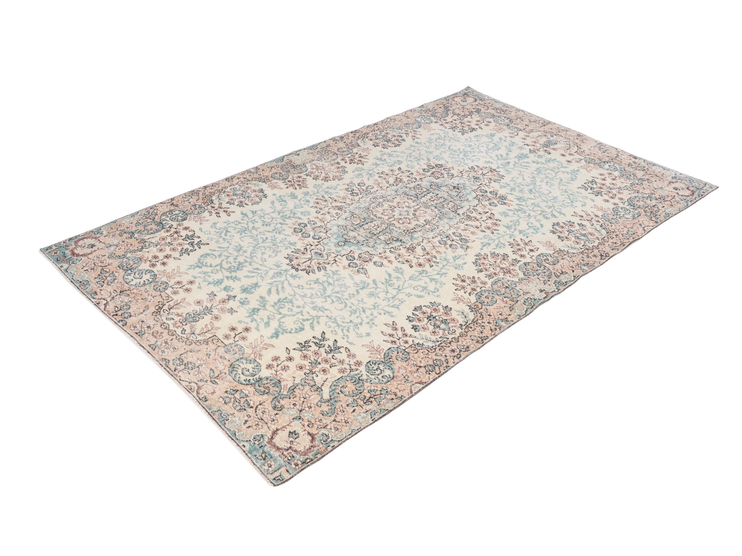 Turkish Isparta area rug in cream and muted pink, view 3 of 10