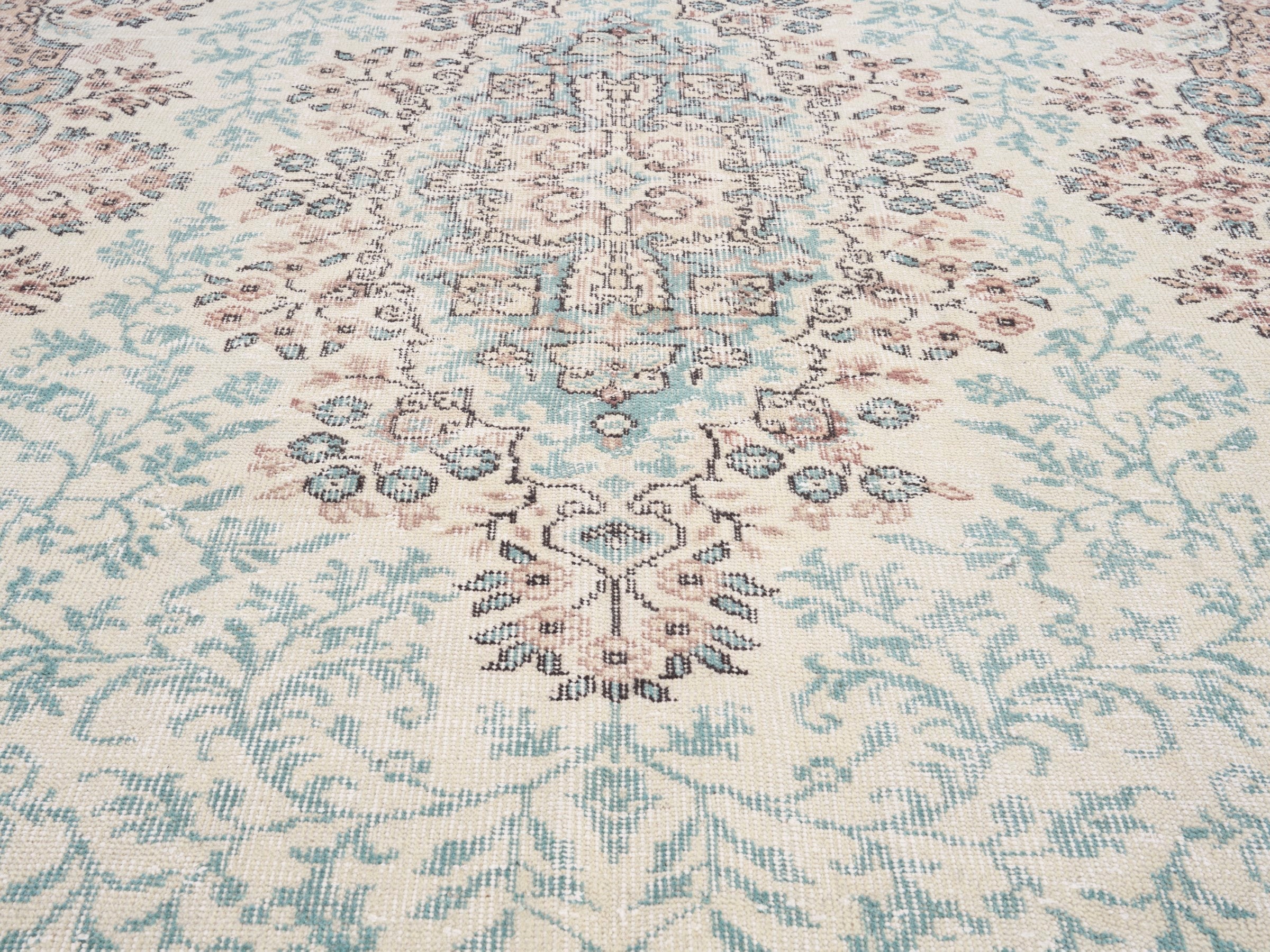 Turkish Isparta area rug in cream and muted pink, view 4 of 10