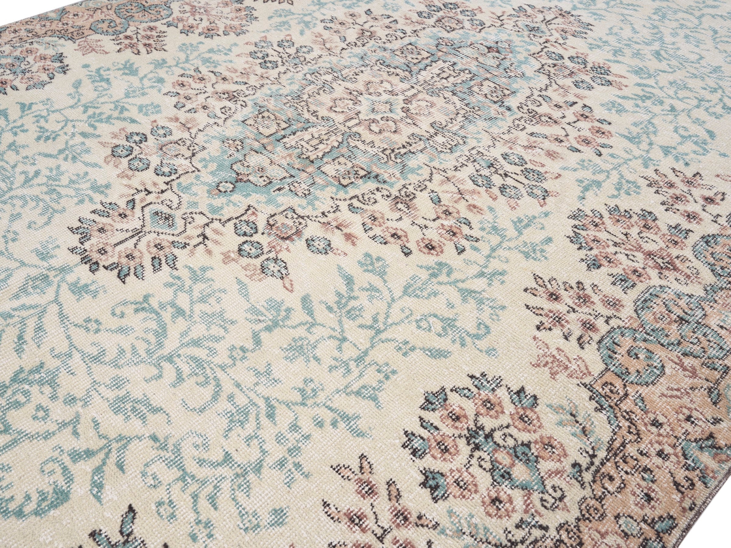 Turkish Isparta area rug in cream and muted pink, view 5 of 10
