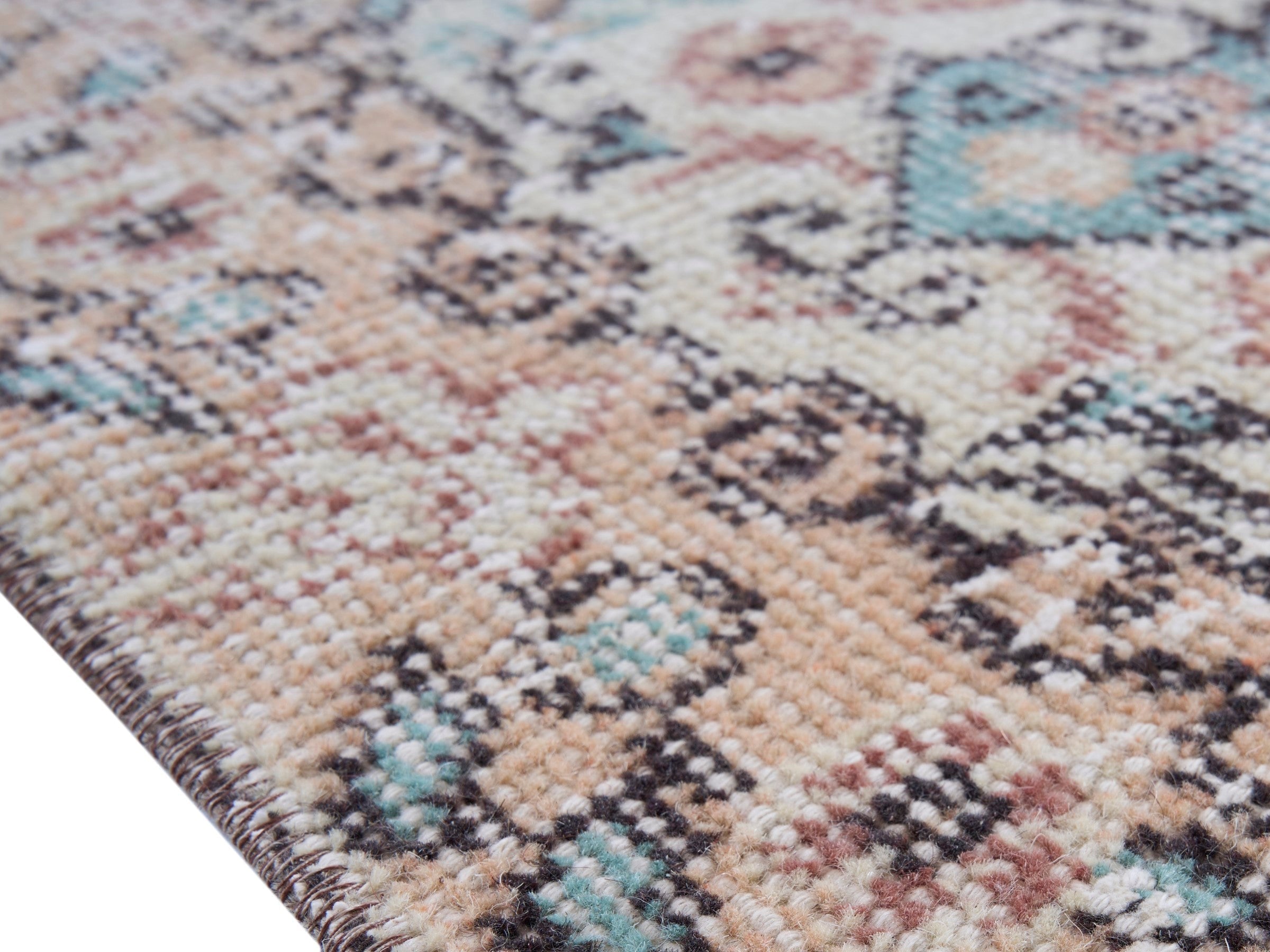 Turkish Isparta area rug in cream and muted pink, view 6 of 10