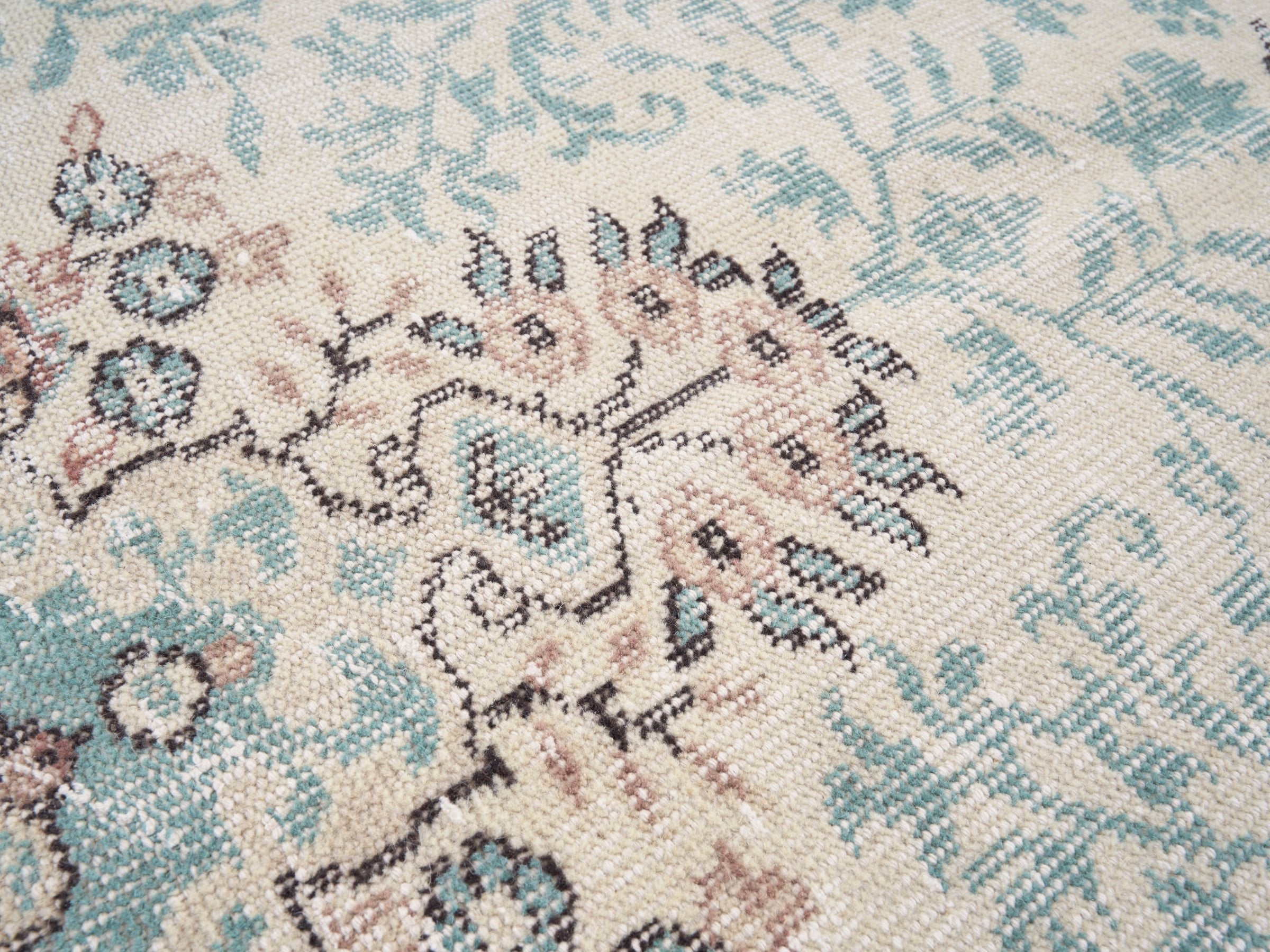 Turkish Isparta area rug in cream and muted pink, view 7 of 10