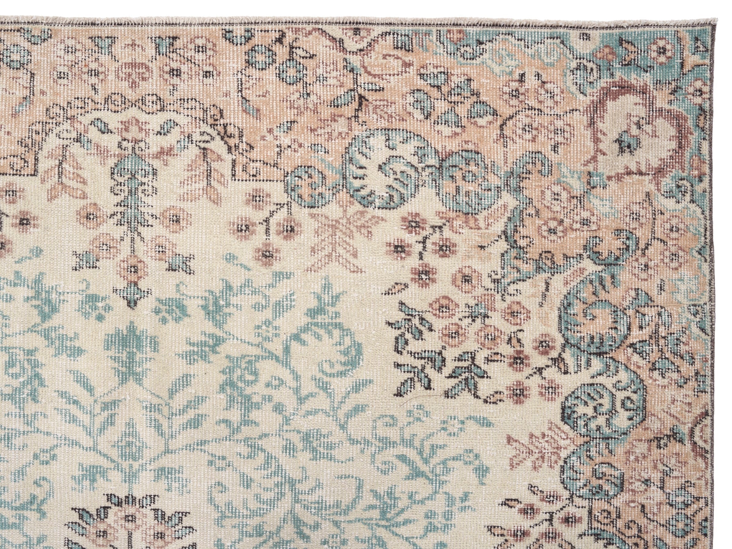 Turkish Isparta area rug in cream and muted pink, view 8 of 10