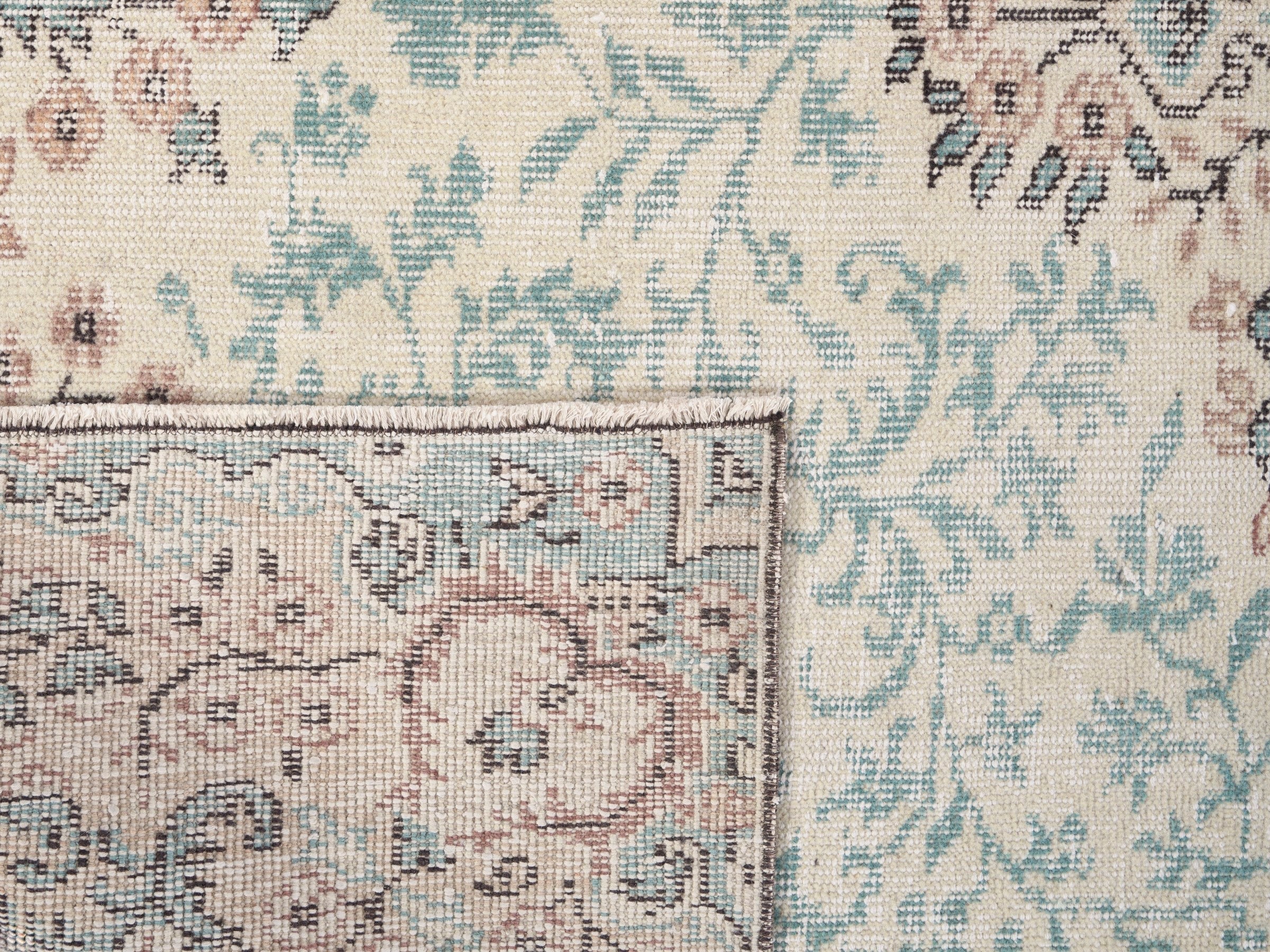 Turkish Isparta area rug in cream and muted pink, view 10 of 10