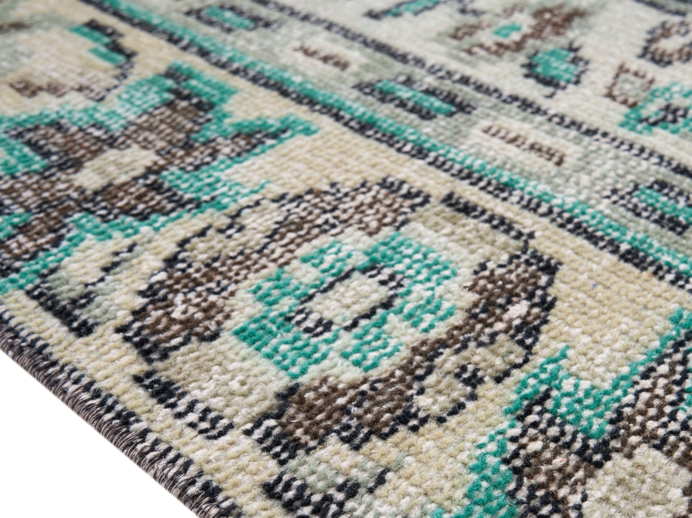 Turkish Manisa area rug in turquoise and cream, view 6 of 10