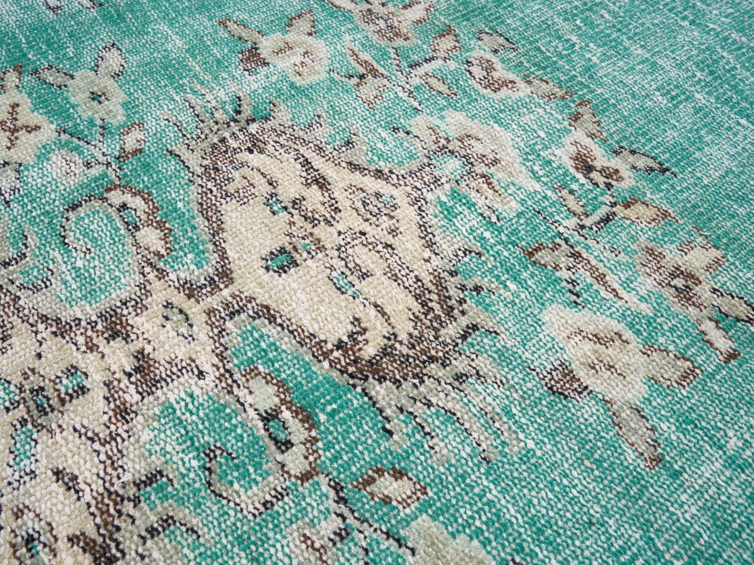 Turkish Manisa area rug in turquoise and cream, view 7 of 10