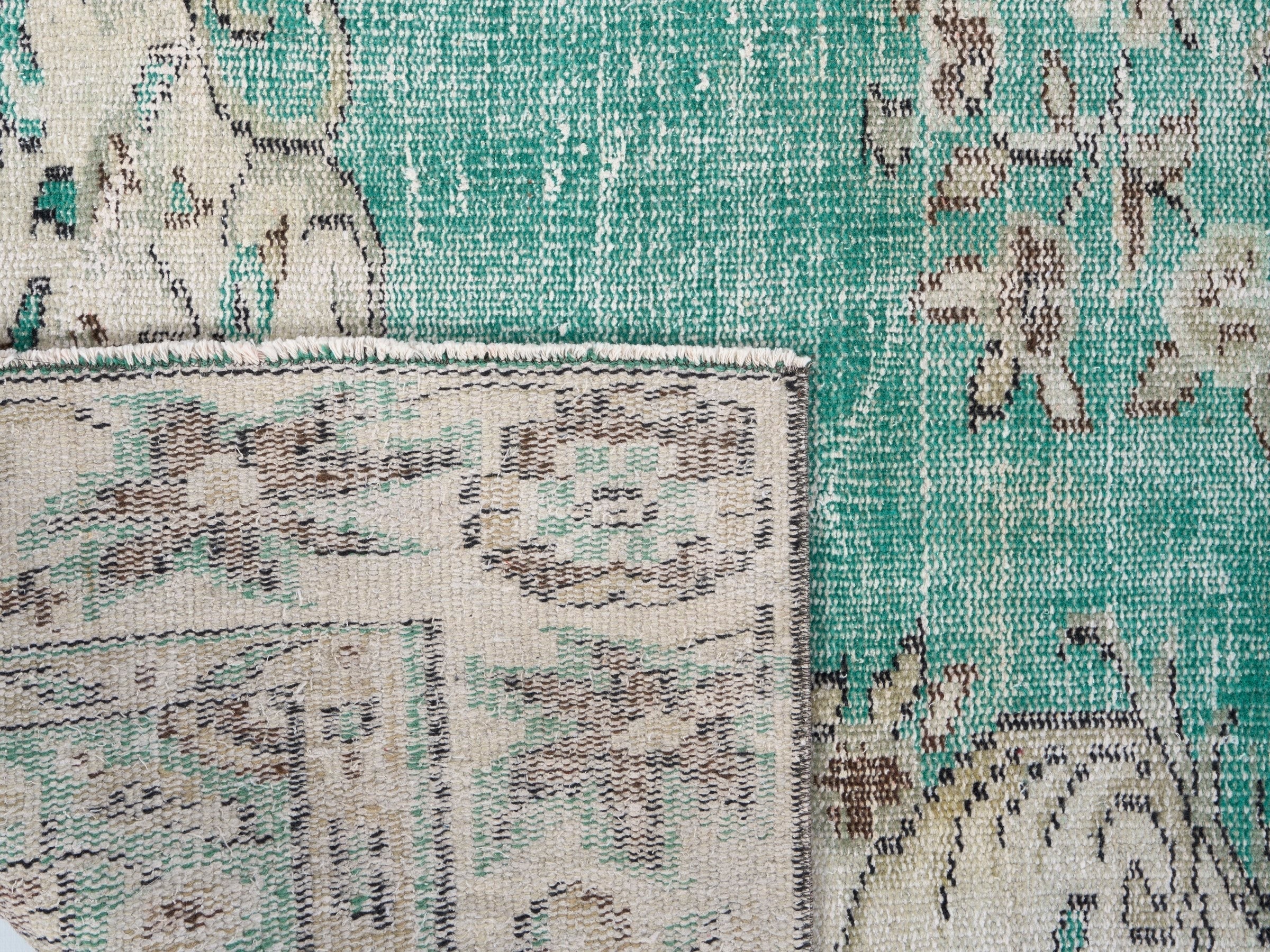 Turkish Manisa area rug in turquoise and cream, view 10 of 10
