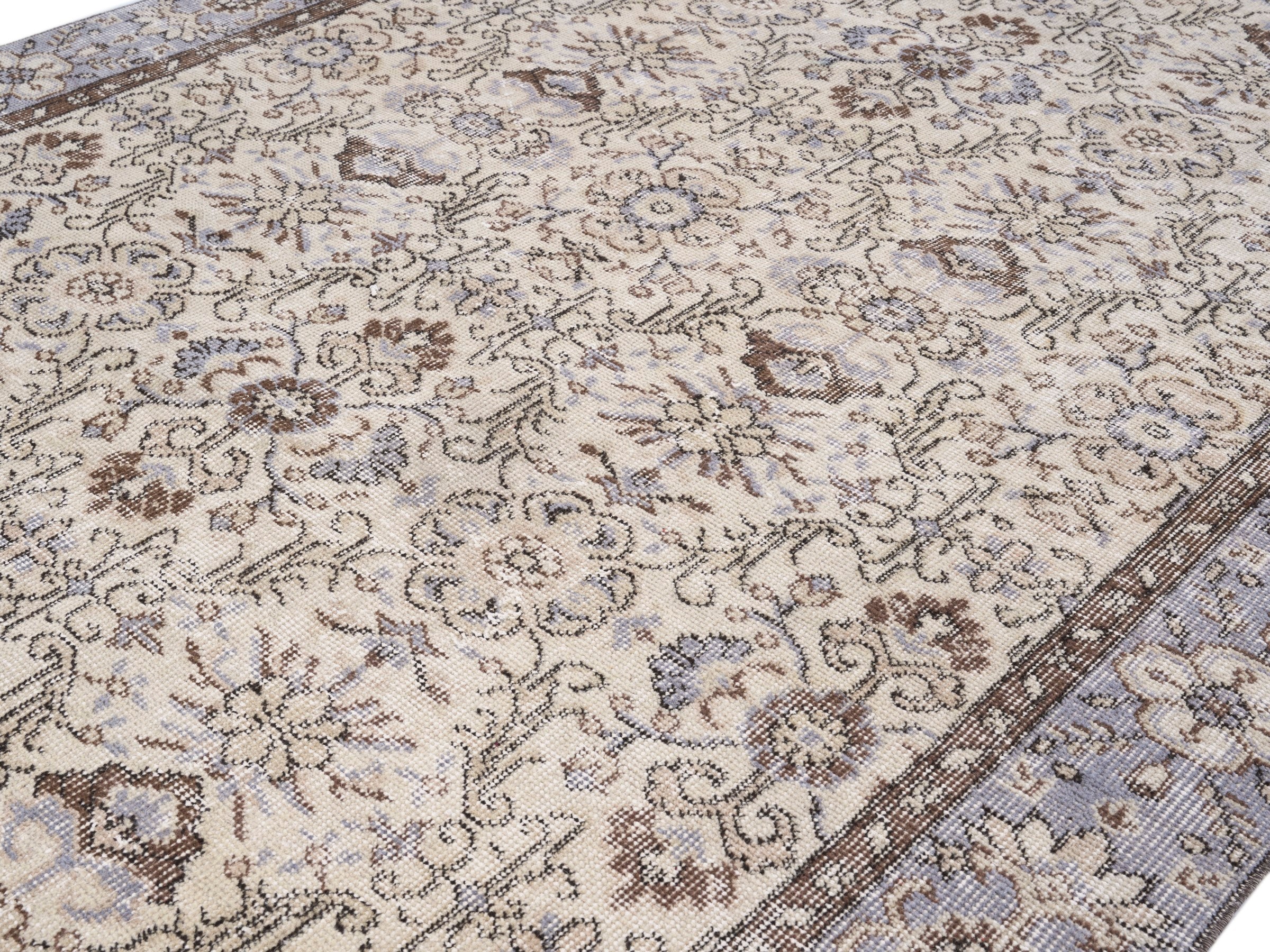 Turkish Isparta area rug in cream and taupe, view 5 of 10