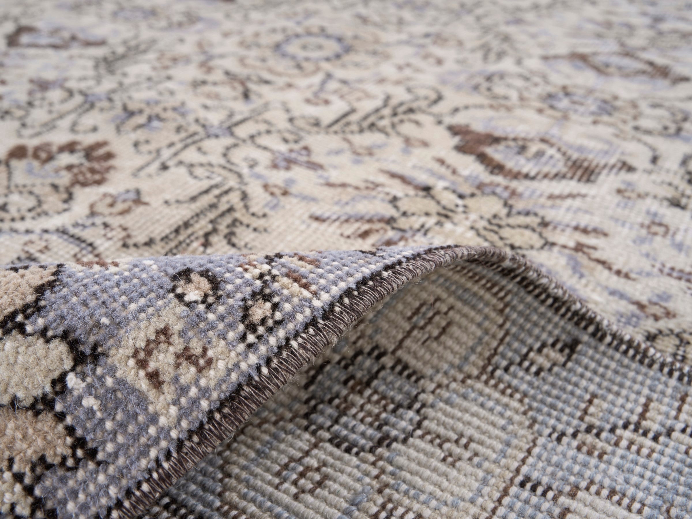 Turkish Isparta area rug in cream and taupe, view 9 of 10