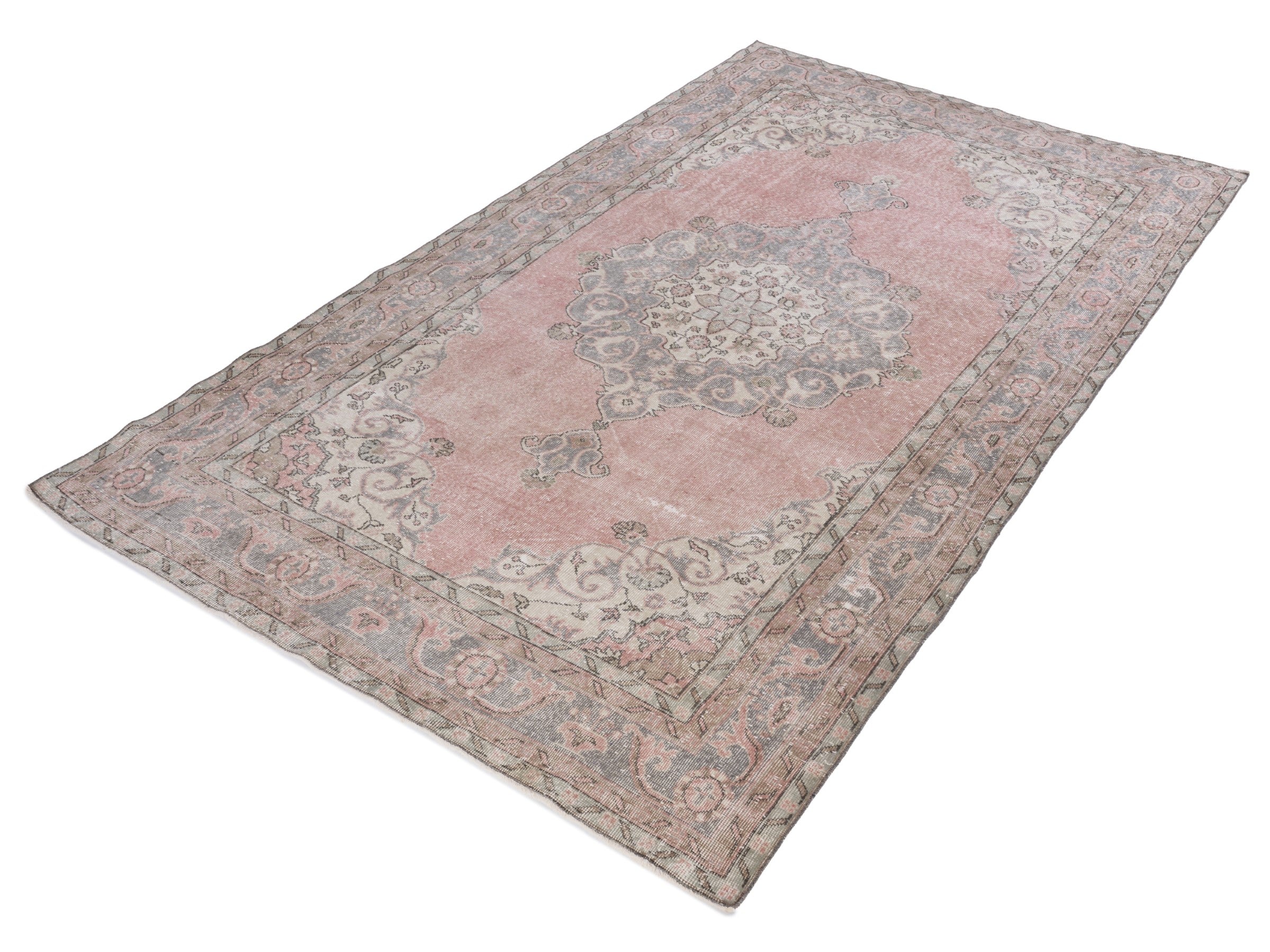 Turkish Isparta area rug in dusty rose and greige, view 2 of 9