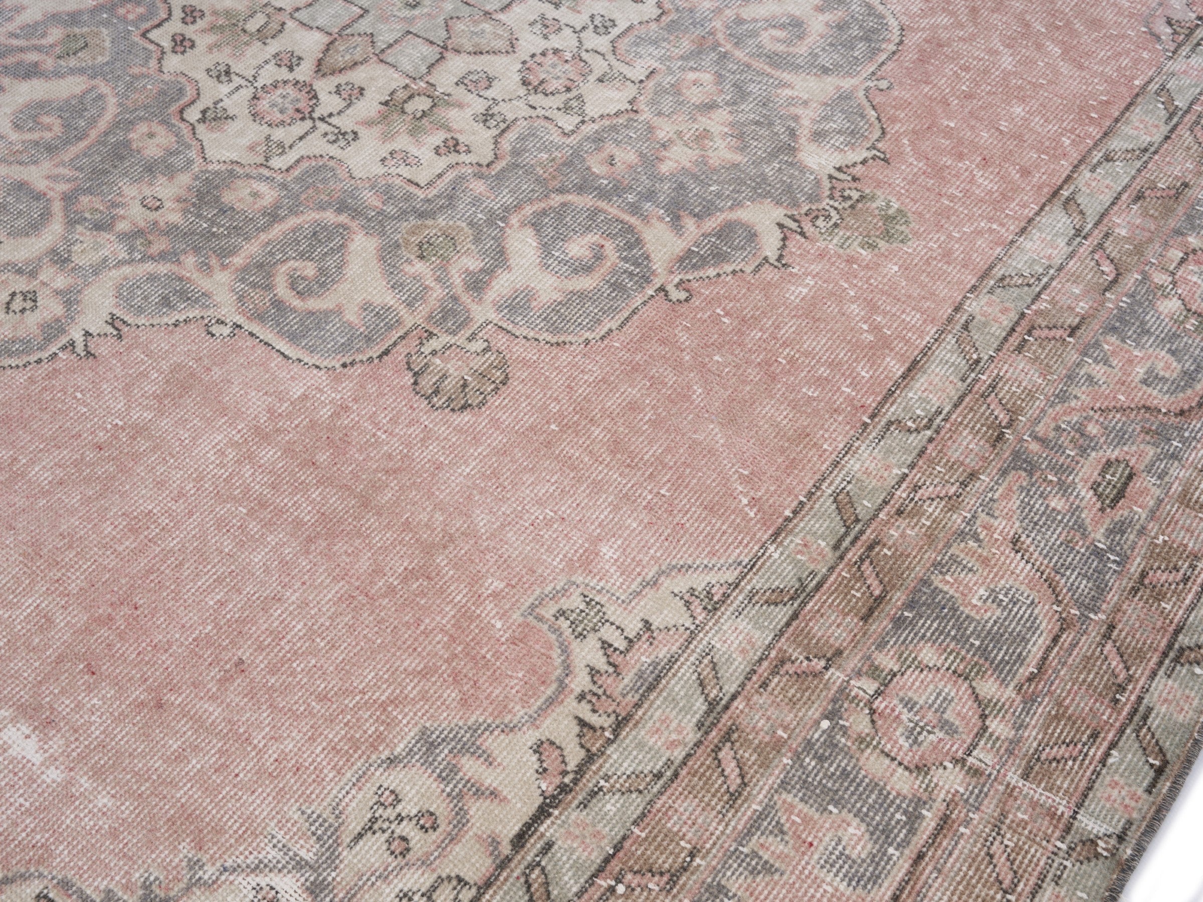 Turkish Isparta area rug in dusty rose and greige, view 4 of 9