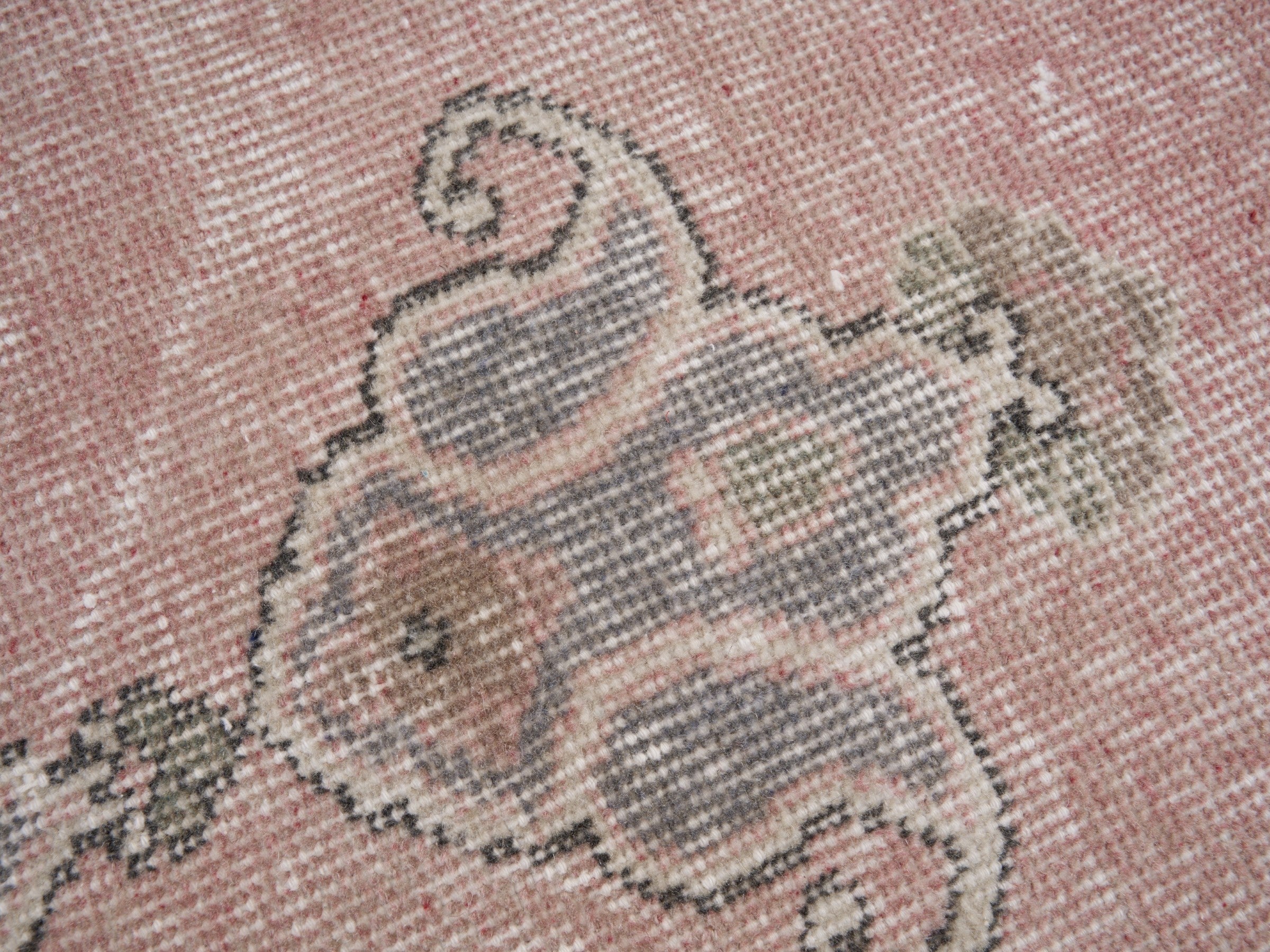 Turkish Isparta area rug in dusty rose and greige, view 6 of 9
