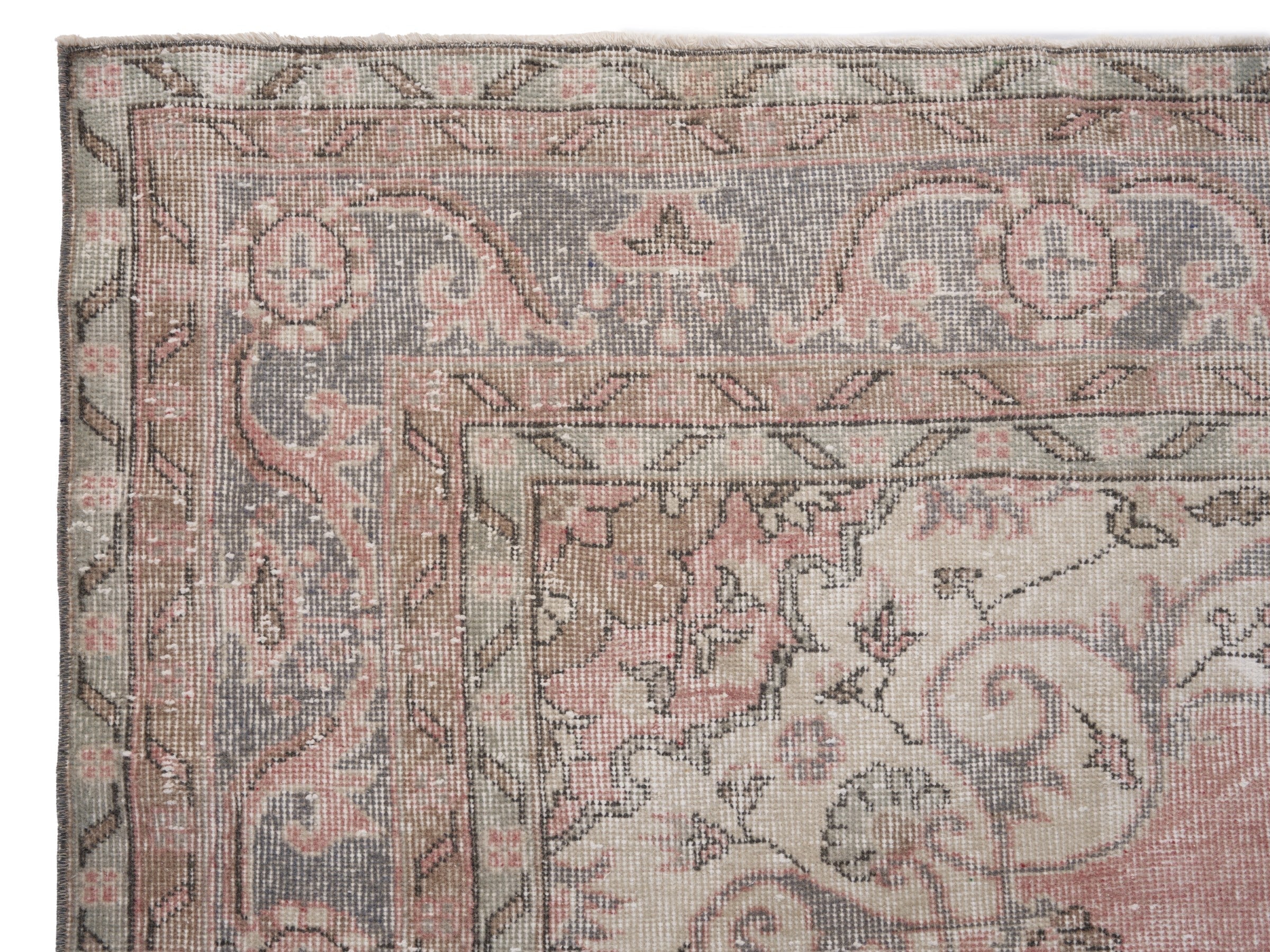 Turkish Isparta area rug in dusty rose and greige, view 7 of 9