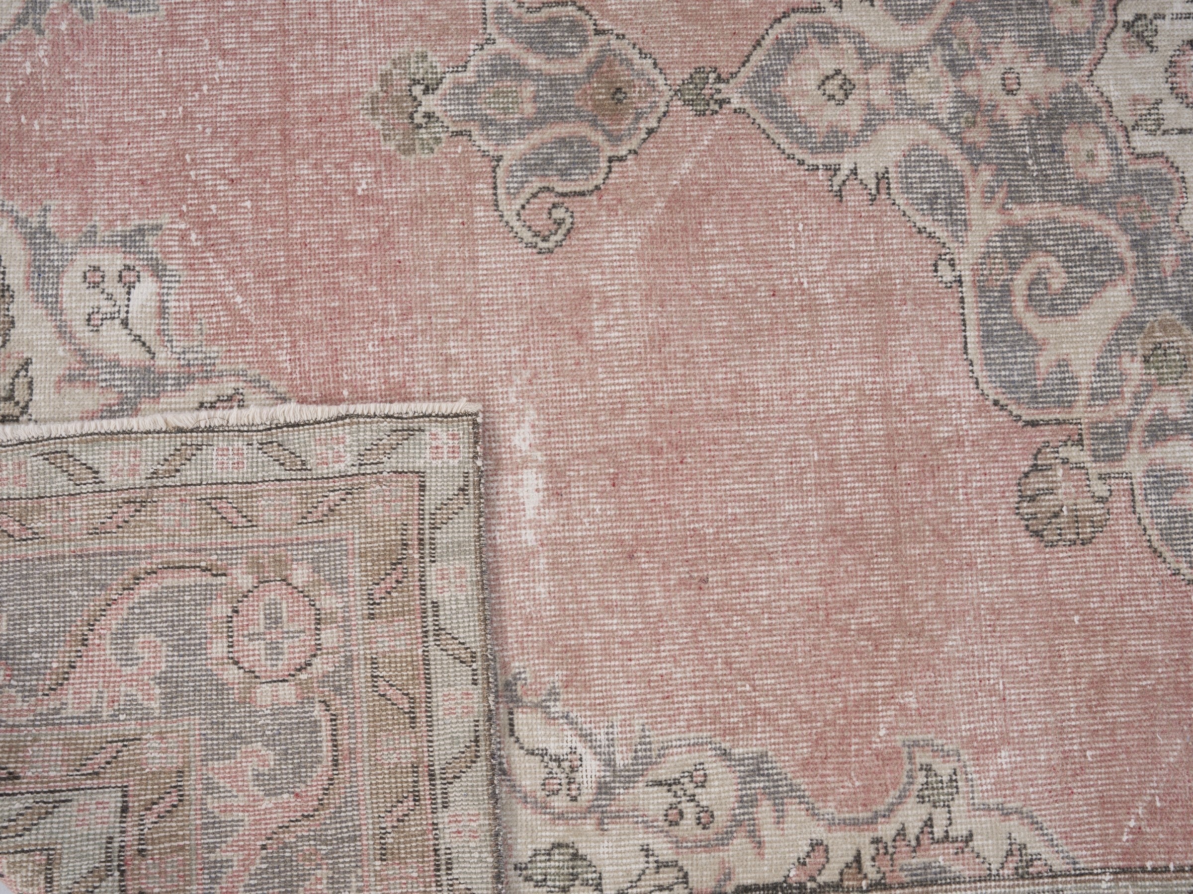 Turkish Isparta area rug in dusty rose and greige, view 9 of 9